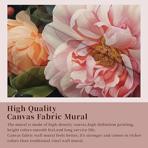 Miniatura 8 de Zeeko Murales de pared grandes florales para despegar y pegar, 148 pulgadas de ancho x 98 pulgadas de alto, papel tapiz vintage 3D de peonía oscura,