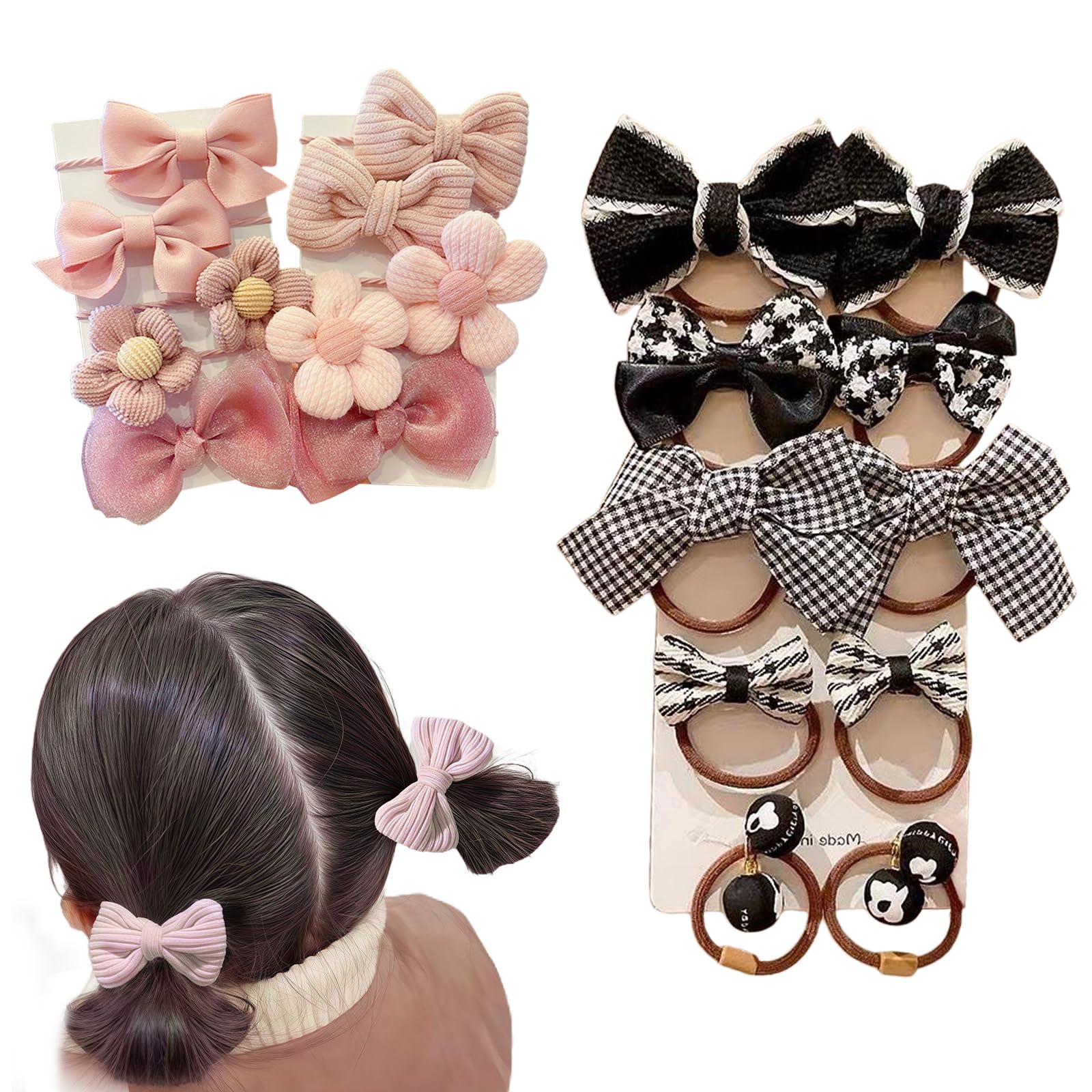 MICFENY 2 Set Bowknot Flower Hair Rope Head Accessories For Little Girls Decorative Cloth Hair String For Parties And Event