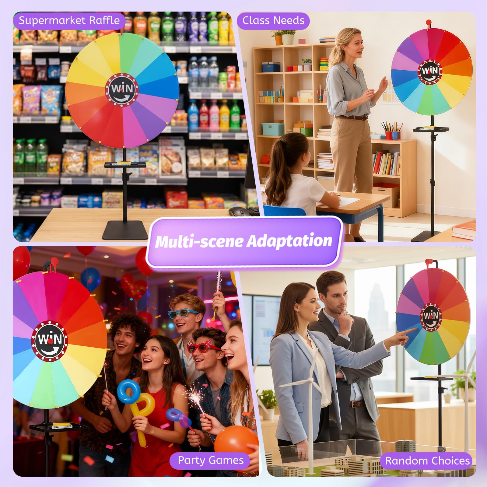Roue De La Fortune De 61 Cm,Grand Format,14 Couleurs,avec Gomme Et Marqueur,Réglable De 85 Cm À 160 Cm,Roue De Loterie Idéale pour Les Carnavals,Événements,Fêtes,Jeux De Mots
