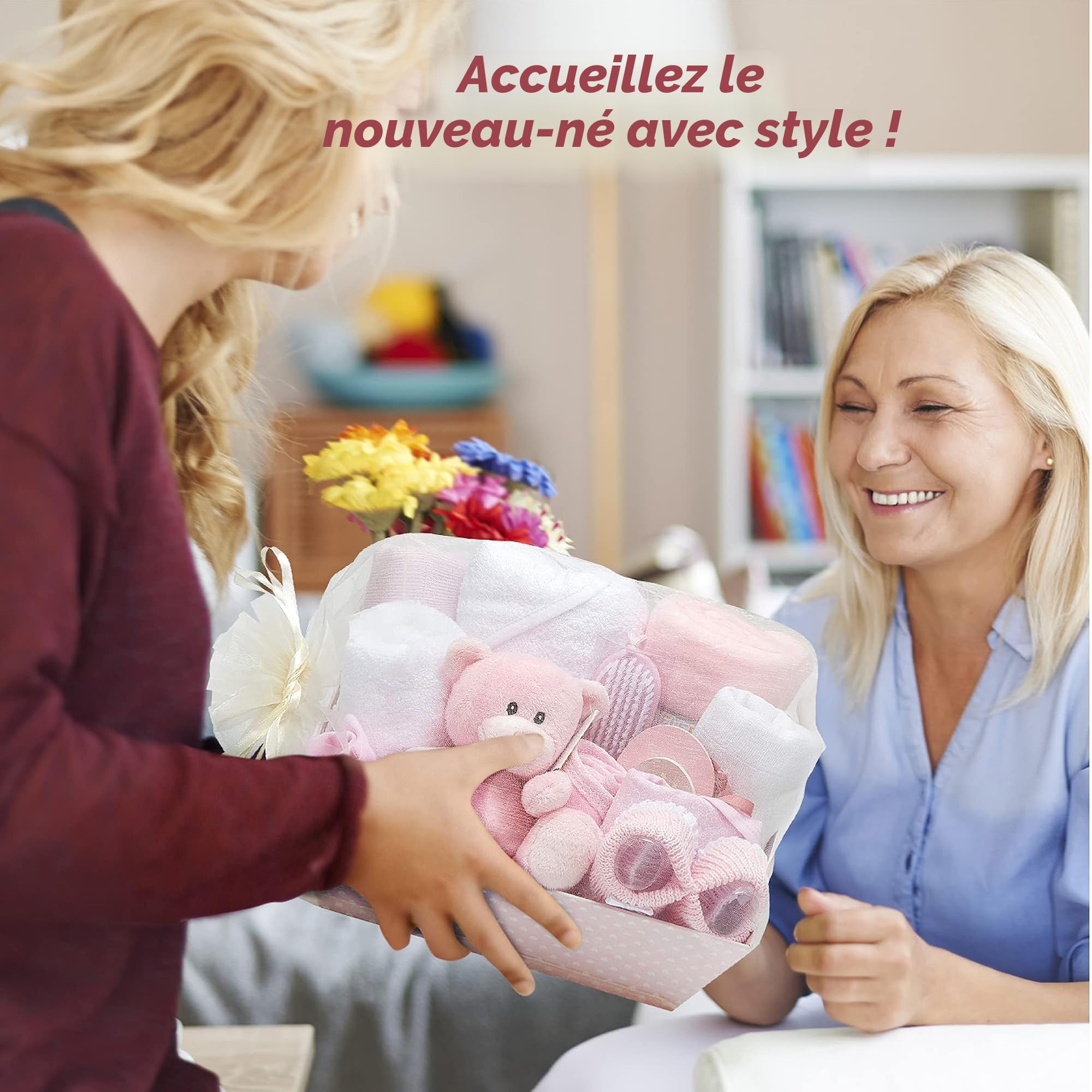 Baby Box Shop Coffret Naissance Rose pour Bébés Filles – Kit de Naissance avec Vêtements Bébé Fille, Lange en Polaire, Serviette avec Capuche 2 Étoffes en Mousseline et Un Adorable Ourson en Peluche