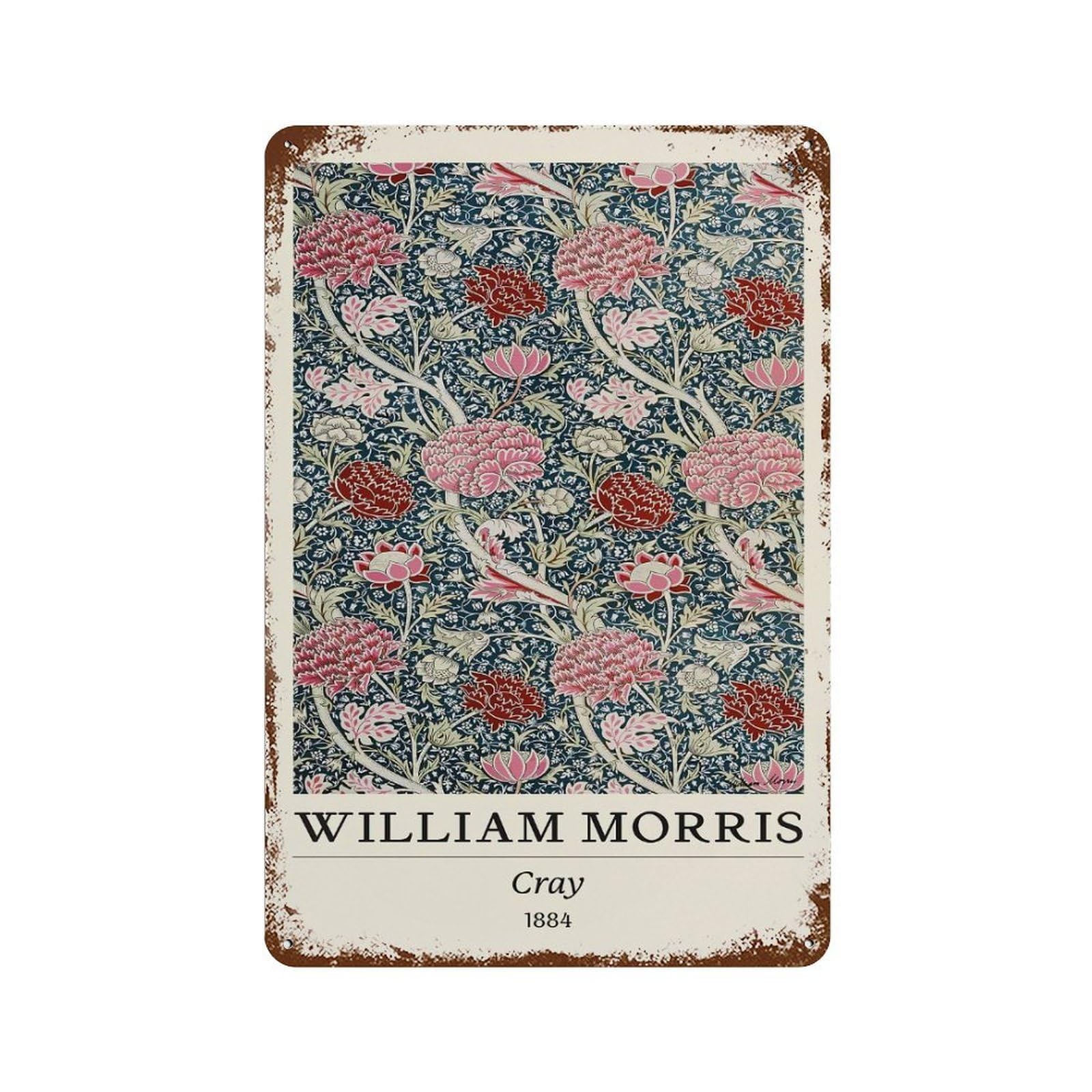 Rust Effect William Morris Cray Floral Botanical Rusty Metal Tin Sign 11.8"x7.9", Farmhouse Wall Decor for Cafe, Home Bar And Lounge Decor