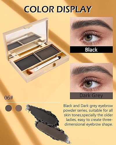 Miniatura 9 de Kit de polvo para cejas, 2 colores, paleta de polvos teñidos de cejas suaves, resistente al agua y de larga duración, relleno de cejas marrón