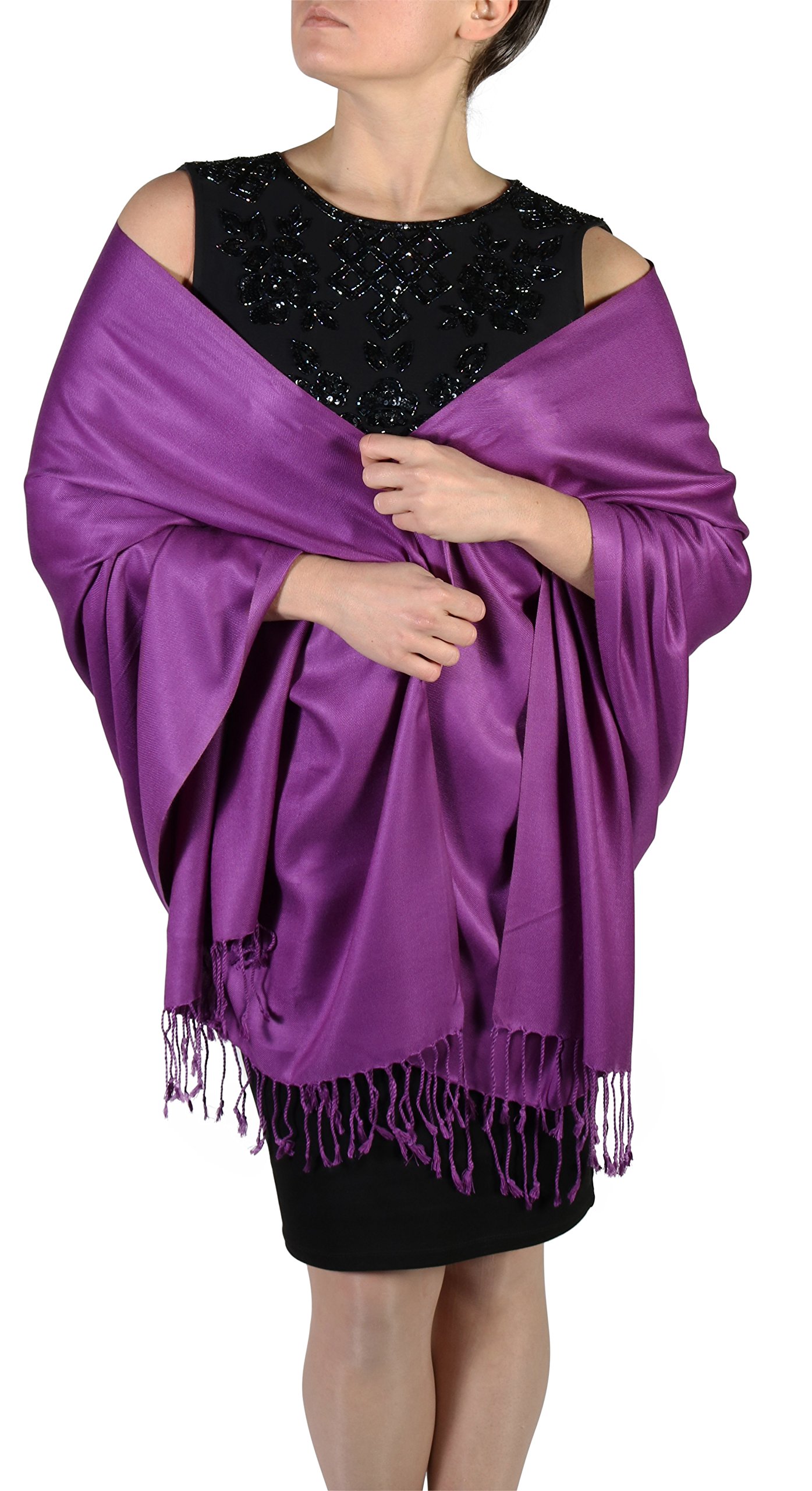 York Shawls Stola sciarpa pashmina da donna - Con Nappine - (20+ colori), fatta a mano