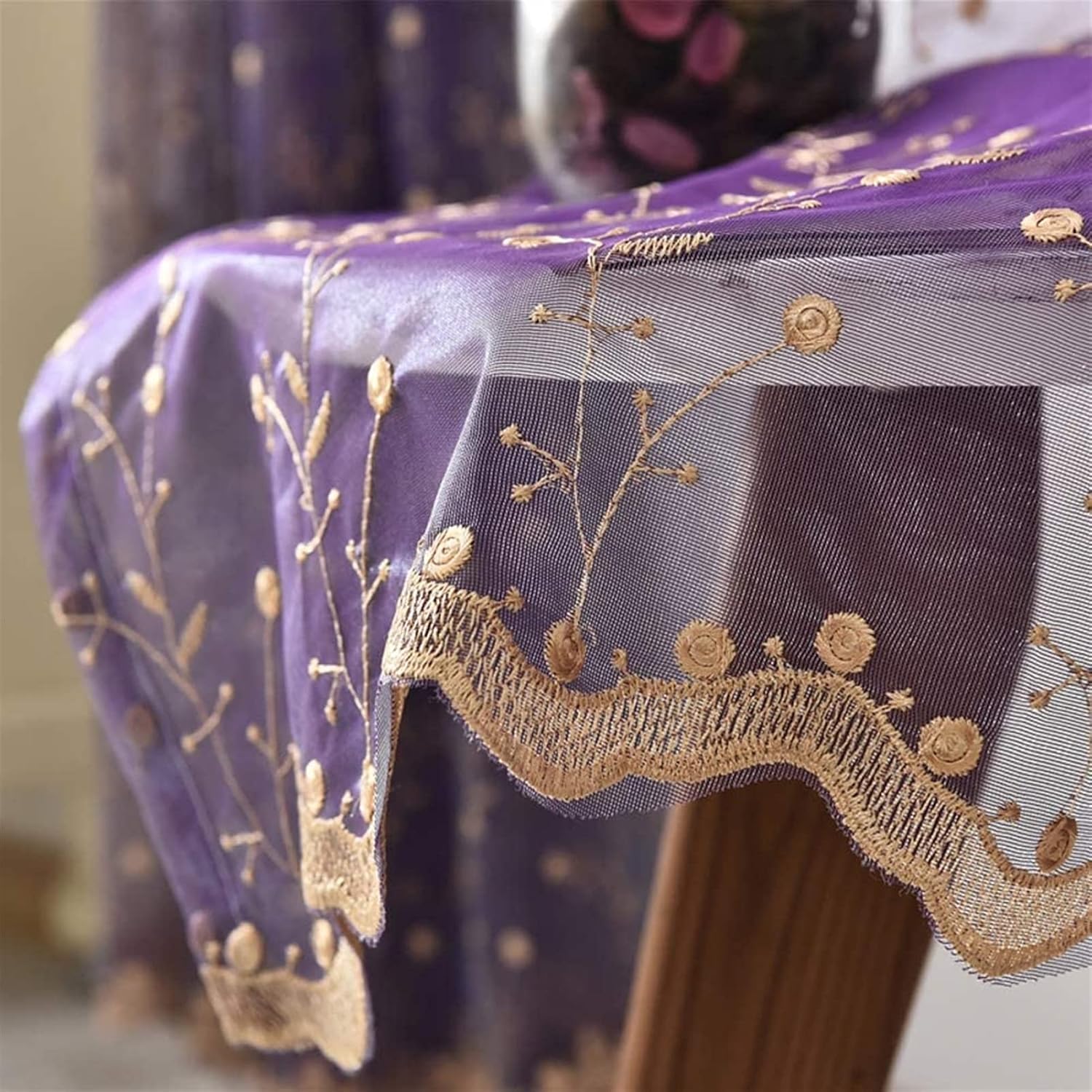 Embroidered Semi Blackout Curtains, Voile Hook Up Curtain for Bedroom Living Room Window Drapes Modern Panels 1 Pc (Color : Purple, Size : W300*H270cm)