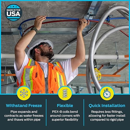 Miniatura 3 de SharkBite - Tubería de agua flexible PEX azul de 12 pulgadas x 300 pies para fontanería, PEX-B, U806B300