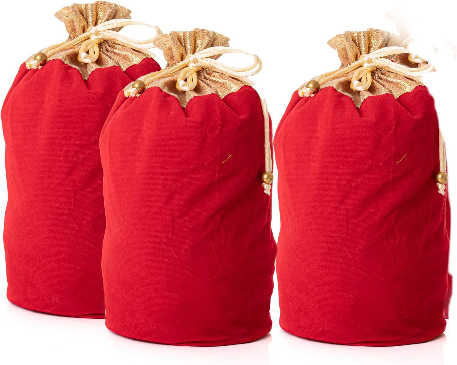 Aditri Creation Red Velvet Drawstring Bags Set of 3 Potli