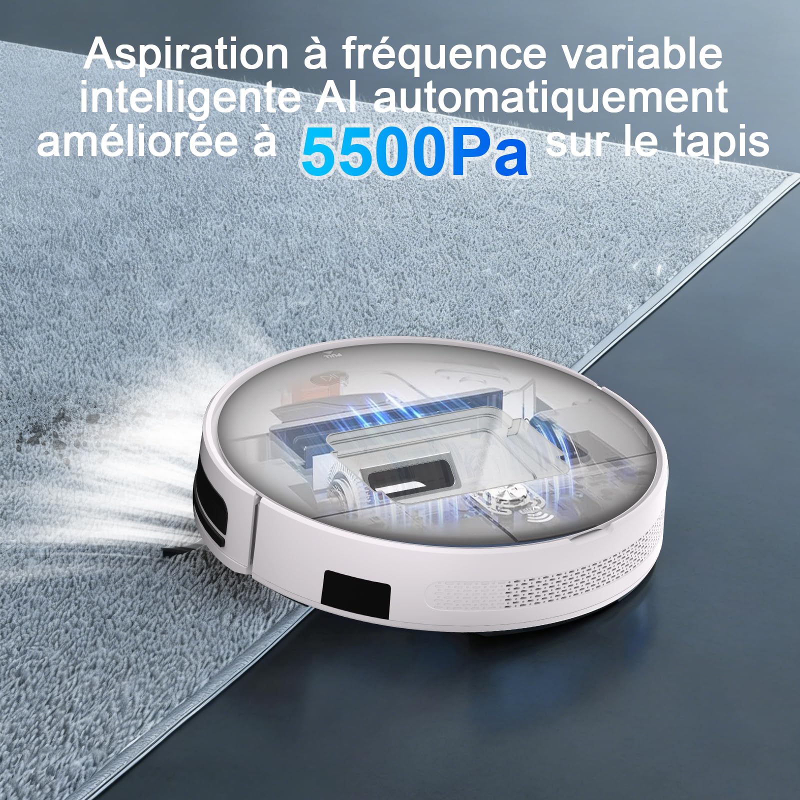 2026 Robot Aspirateur Laveur, 2 en 1 Aspirateur Robot 5500Pa Mince Connecté avec WiFi/Alexa/App, 3 Modes de Nettoyage, Auto-Charge, Nettoyage Intelligent pour Poils d’Animaux et Poussière