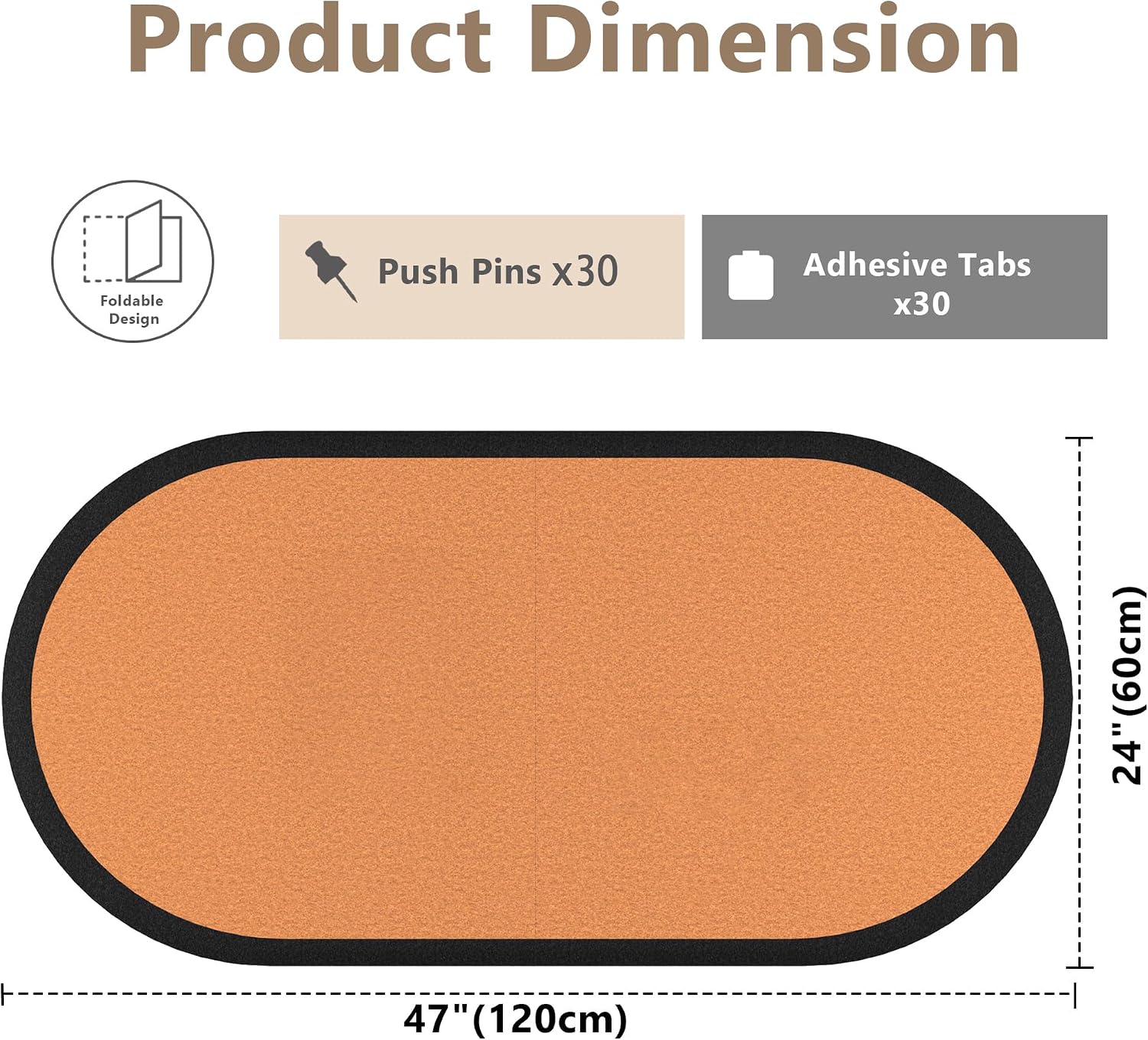 Large Felt Bulletin Board, Felt Pin Board, Stylish Cork Board Alternative, Self-Adhesive Vision Board for Office, Home Decor, Photo Display (Golden Copper-Black Frame, Oval - 47 x 24 Inches)