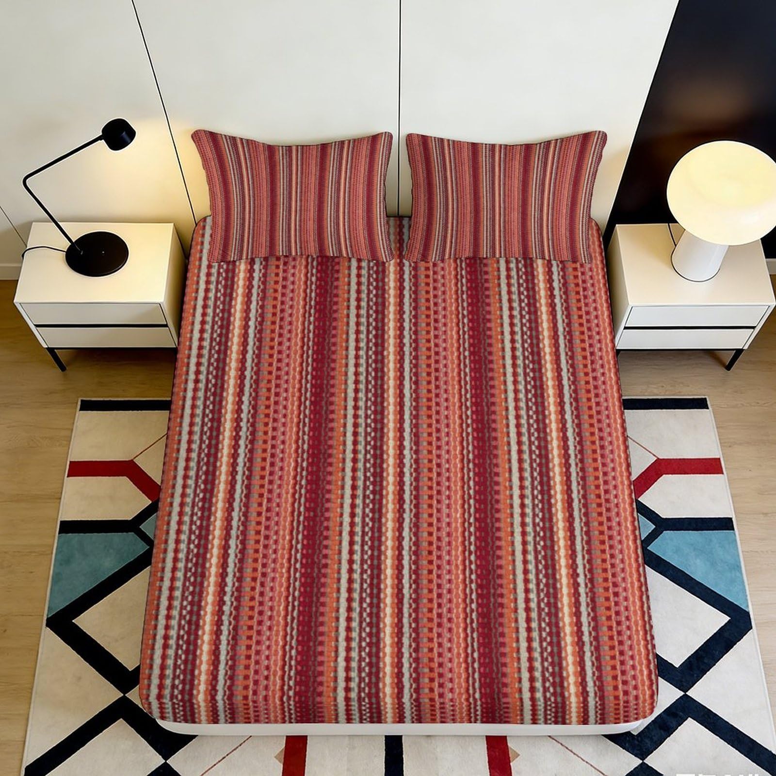 Jqzkxnhpbr Style-5 3D Printed Boho Stripe Fitted Sheet Microfiber Soft Anti-Slip Geometric Bed Cover For Bedroom Dorm Mattress Decor 90X200x25cm