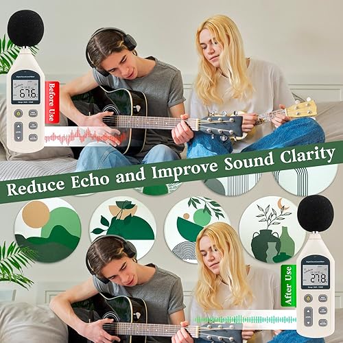 Miniatura 4 de Paquete de 8 paneles acústicos bohemios, redondos autoadhesivos de 14 x 14 x 0.4 pulgadas, paneles de pared insonorizados, decoración bohemia