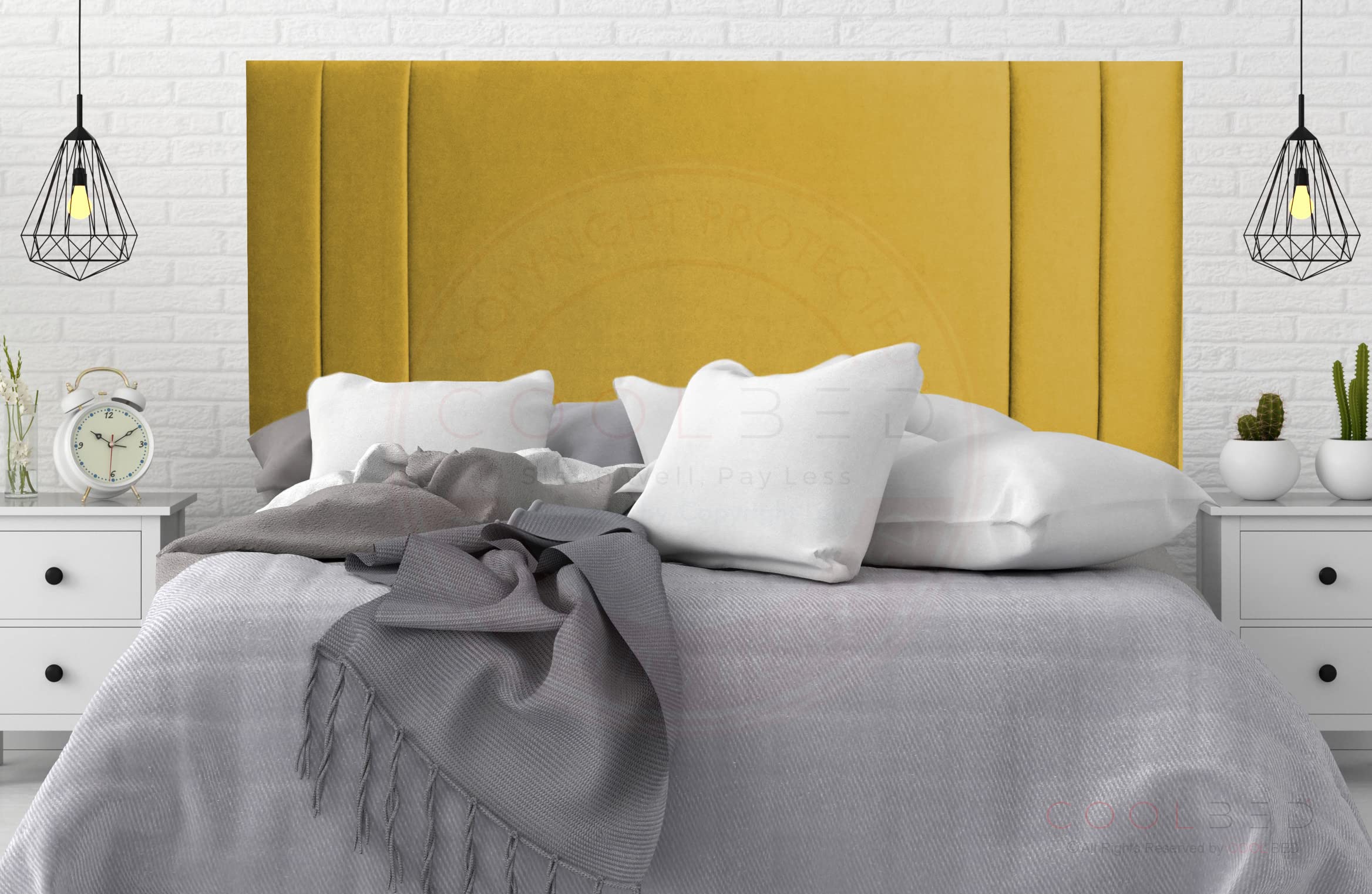 Wispa Plush Velvet Headboard for Divan, Panel Bed Headboard (Yellow Plush, Small Double (4') - 26" H)