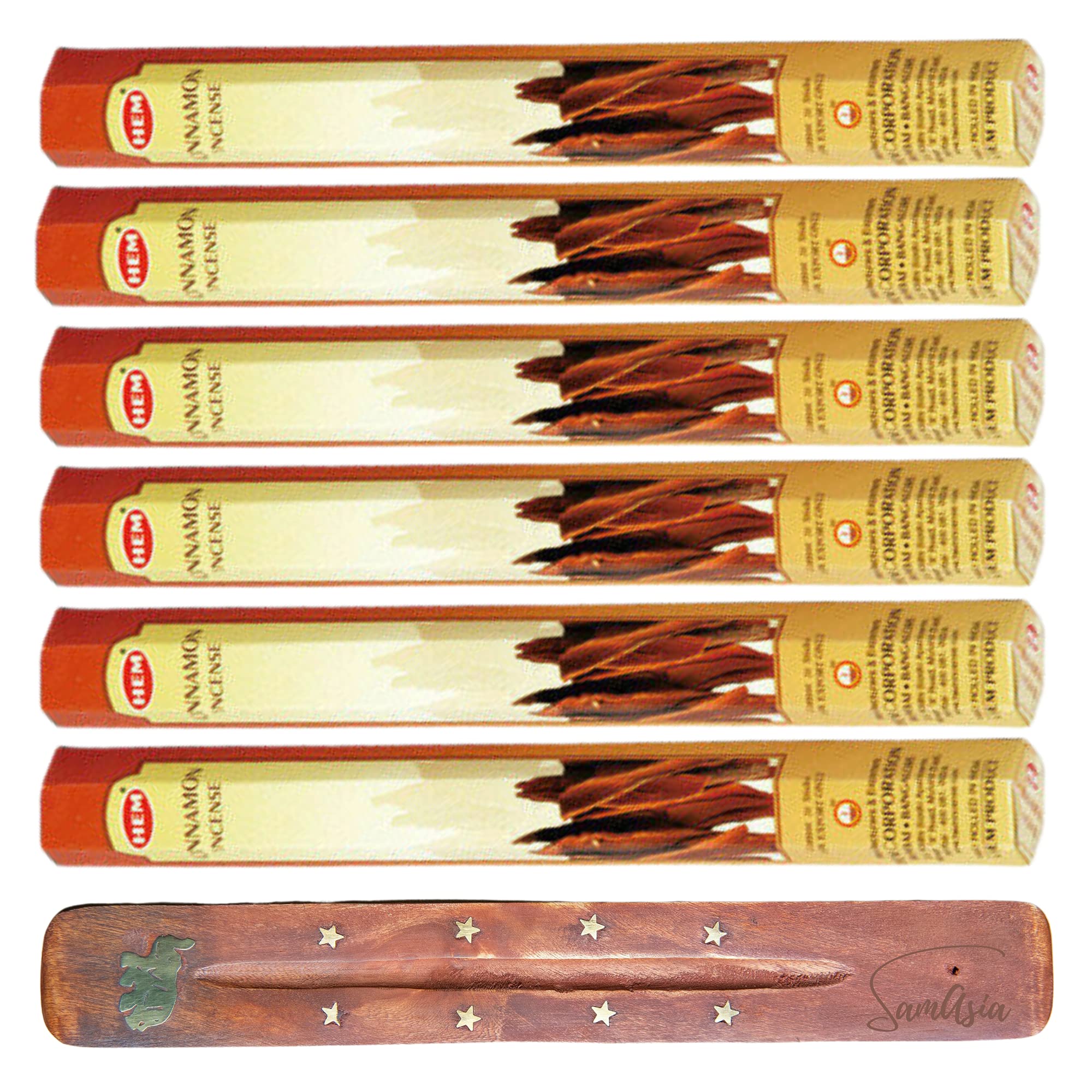 Samasia Cinnamon Hem Incense Sticks | Pack Of 6 | With Incense Stick Holder For Aromatherapy, Incense Spa, Yoga, Meditation, Healing, Spirituality And Relaxation