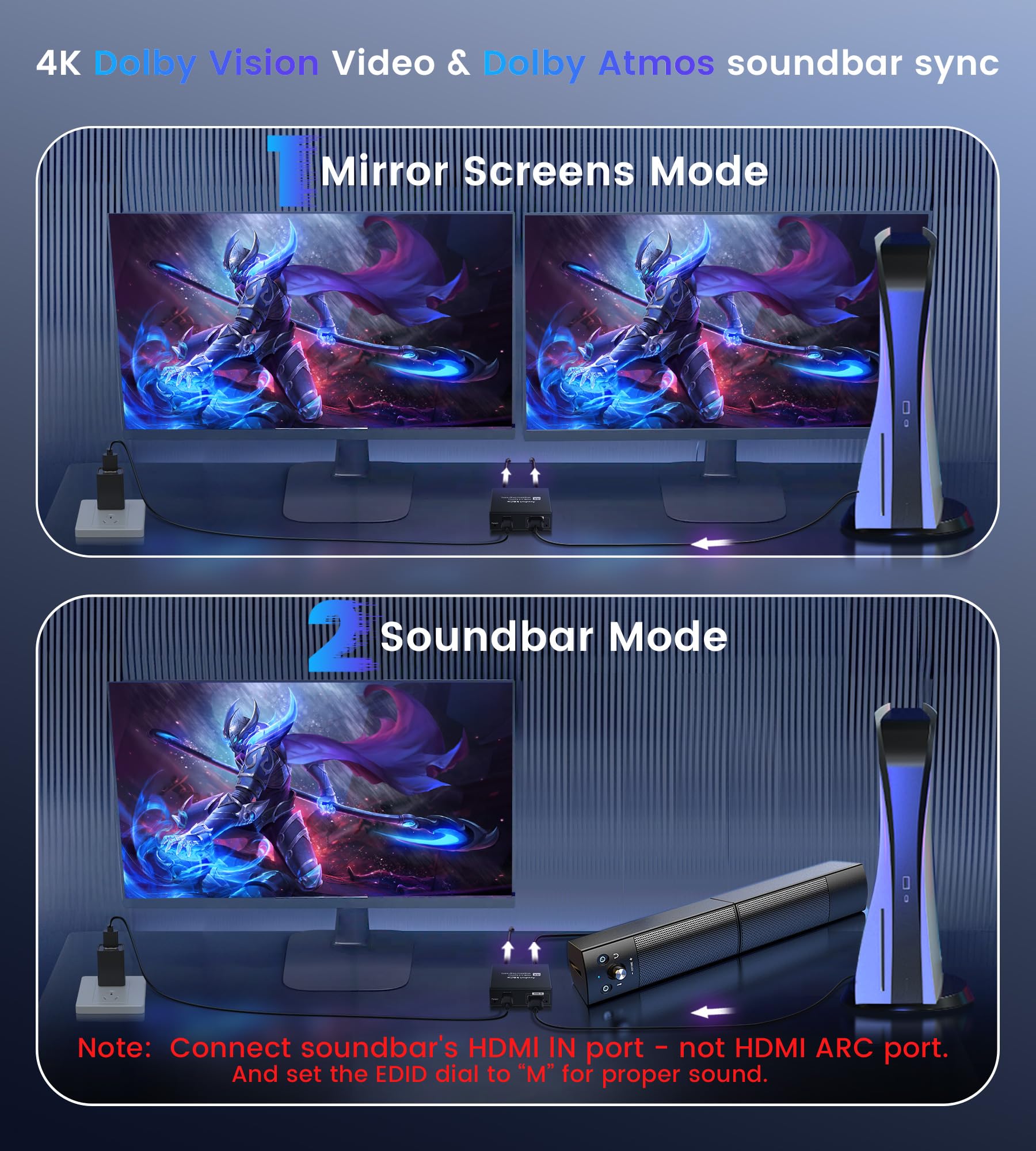 Répartiteur HDMI 4K @ 60 Hz 1 en 2 sorties avec câble HDMI de 4 m, répartiteur audio HDMI pour TV et barre de son avec scaler, prend en charge les deux écrans 4K et 1080p, 2K @ 144 Hz Dobly Vision