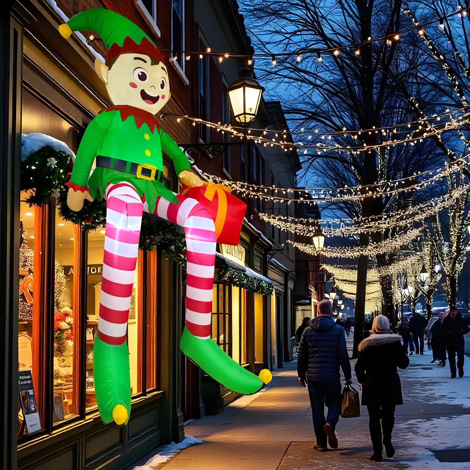 240 cm Aufblasbare Weihnachtsdeko Aussen, Sitzender Elf Aufblasbare Weihnachtsdeko Außen mit Geschenkbox & LED Beleuchtung, Weihnachten Deko Draußen Outdoor für Garten, Balkon, Draußen
