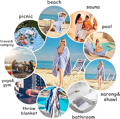 Miniatura 3 de Paquete de 2 toallas de playa, sin arena, de gran tamaño, 39 x 72, turcas de secado rápido, toallas ligeras para piscina, para adultos, viajes,