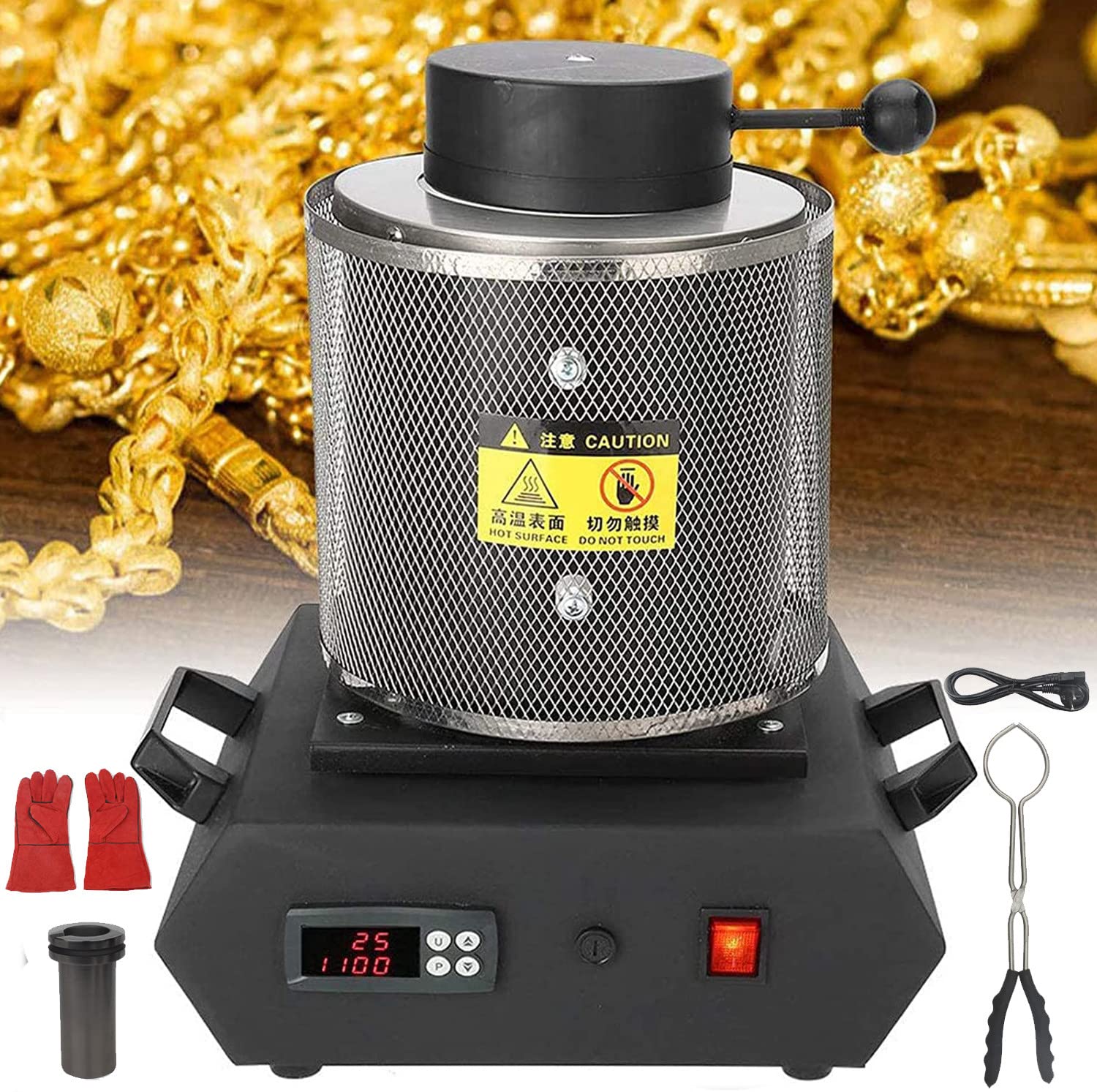 Automatic Electric Melting Furnace, Gold Melting Furnace 1150℃ /2102 ℉ Digital Melting Furnace Machine Casting Refining Precious Metals Gold Silver Tin Aluminum,Black-220V-3kg