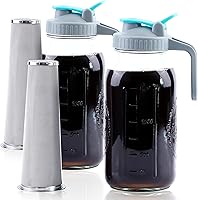 GMSWEET 64oz Cold Brew Coffee Maker - 2 Wide Mouth Mason Jars with Stainless Filter, Leakproof Spout Lids for Iced Coffee, Lemonade