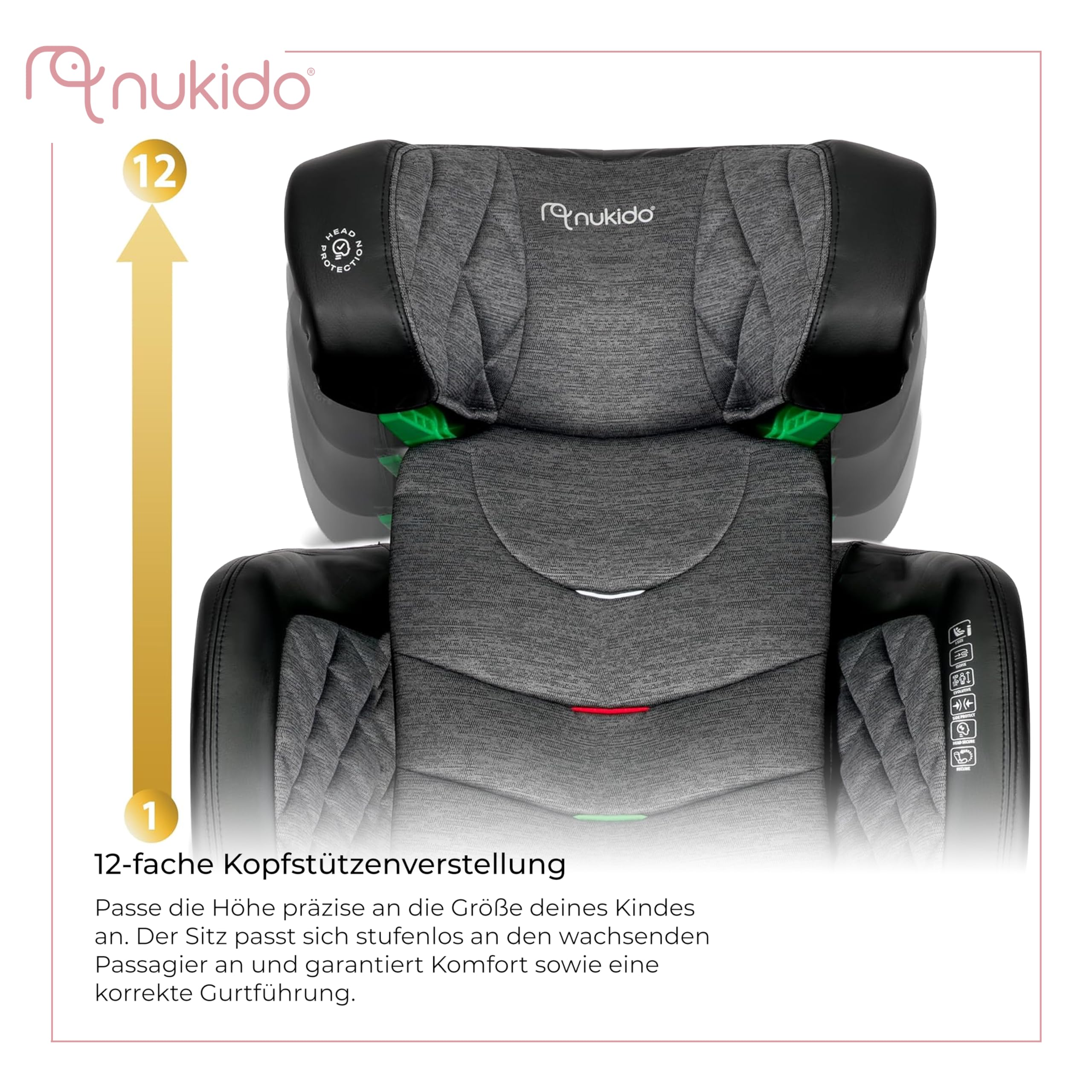 Nukido Kindersitz Kinderautositz 15-36 kg ISOFIX Kopfstützenverstellung Neigungsverstellung Dunkelgrau