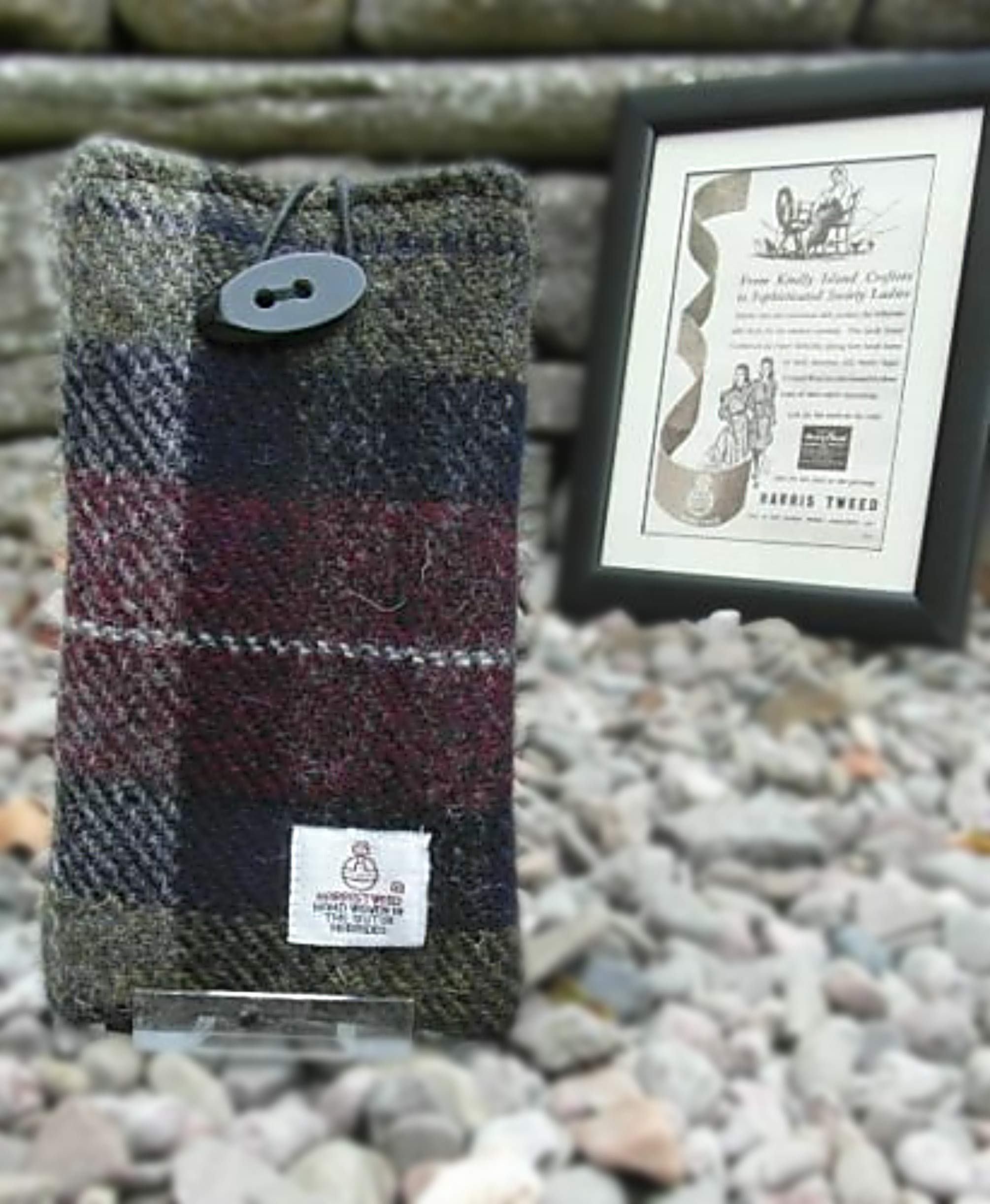 Authentic Harris Tweed Case Cover Sleeve Sock For iPhone 11-11 Pro & 11 Pro Max (Maroon Check, 11)