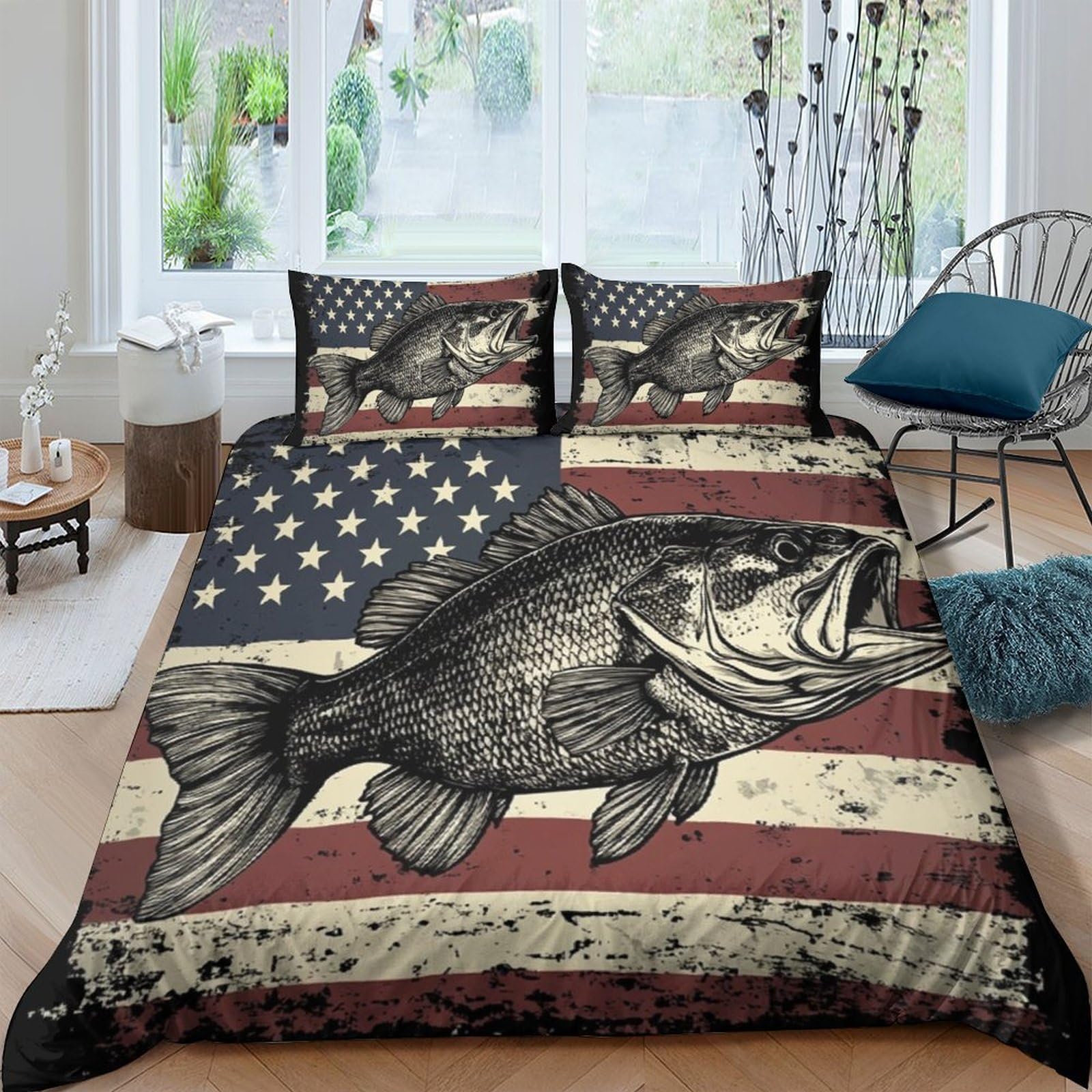 Ctjqhvkz Style-9 3D Printed American Flag Fish Fitted Sheet Microfiber Soft Anti-Slip Bed Sheet Bedroom Guest Room Mattress Protection Decor Single（135X200cm）