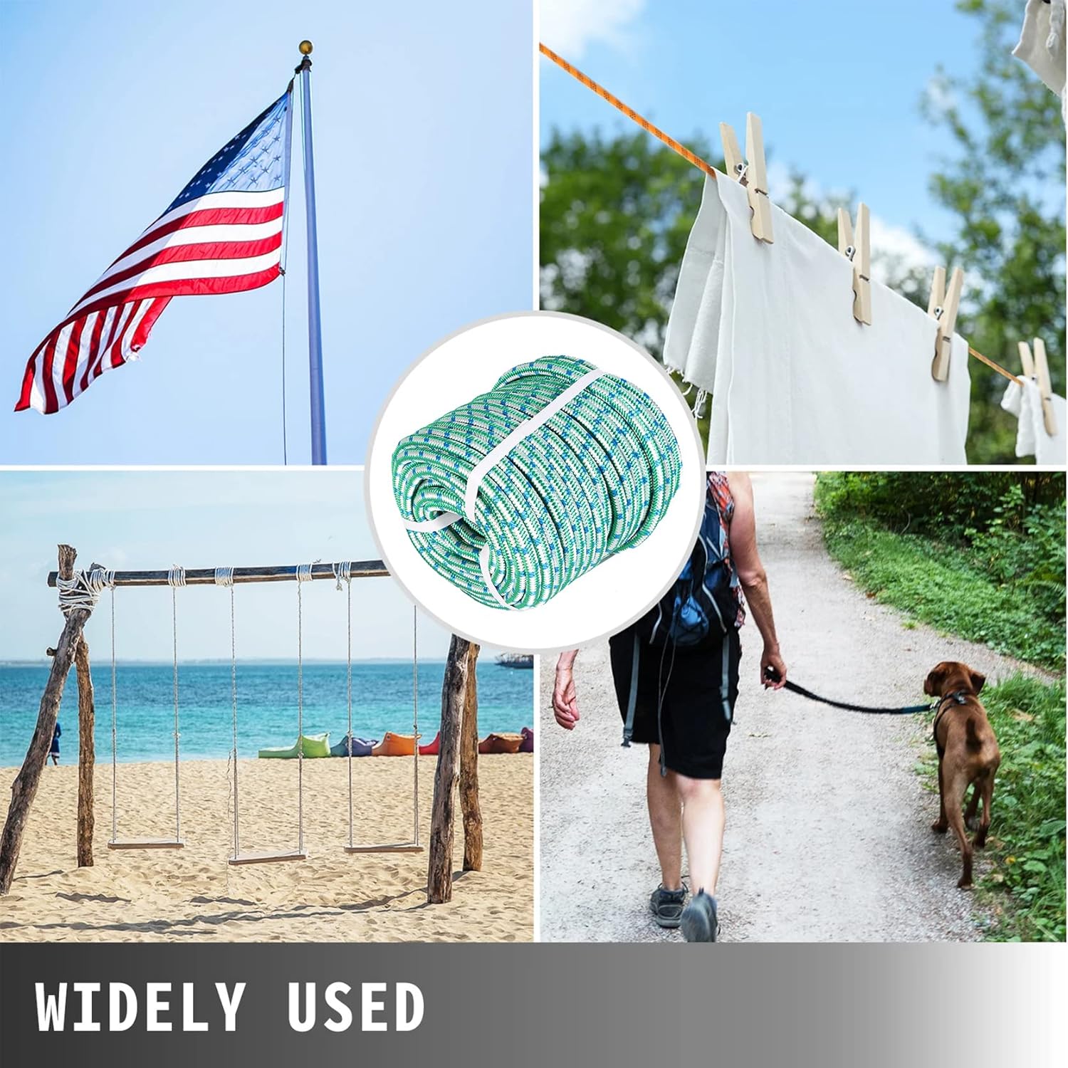 1/2Inch x 150FT Arborist 16 Strand Braided Polyester Rope High Strength Tree Rigging Rope for Sailboat Weathered Line Tree Work Swings Green White and Blue