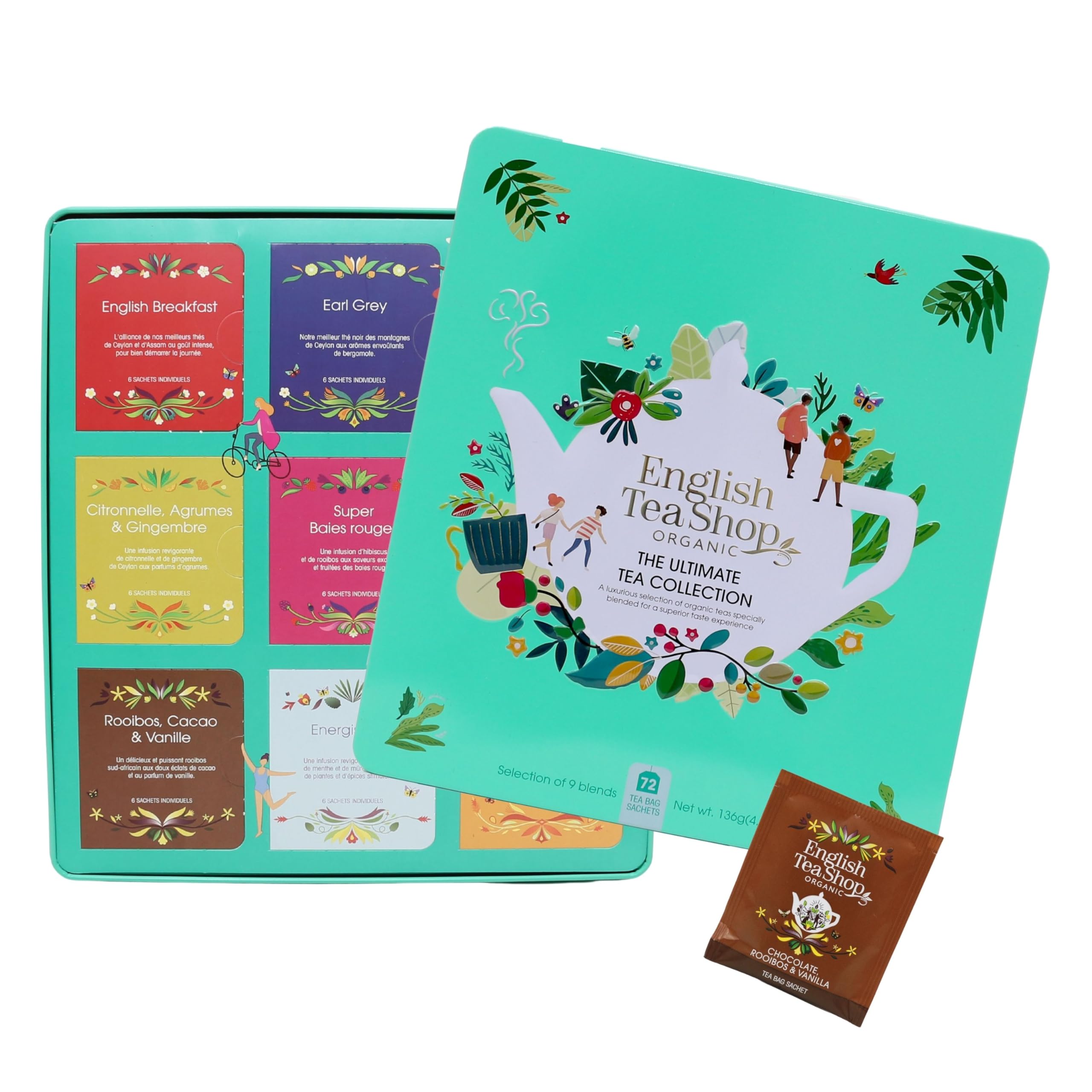 English Tea Shop - Coffret thés et infusions - Collection Ultimate - 72 sachets de thés et d'infusions bio dans une belle boiteen métal - 9 mélanges de thés - Coffret cadeau thé à offrir