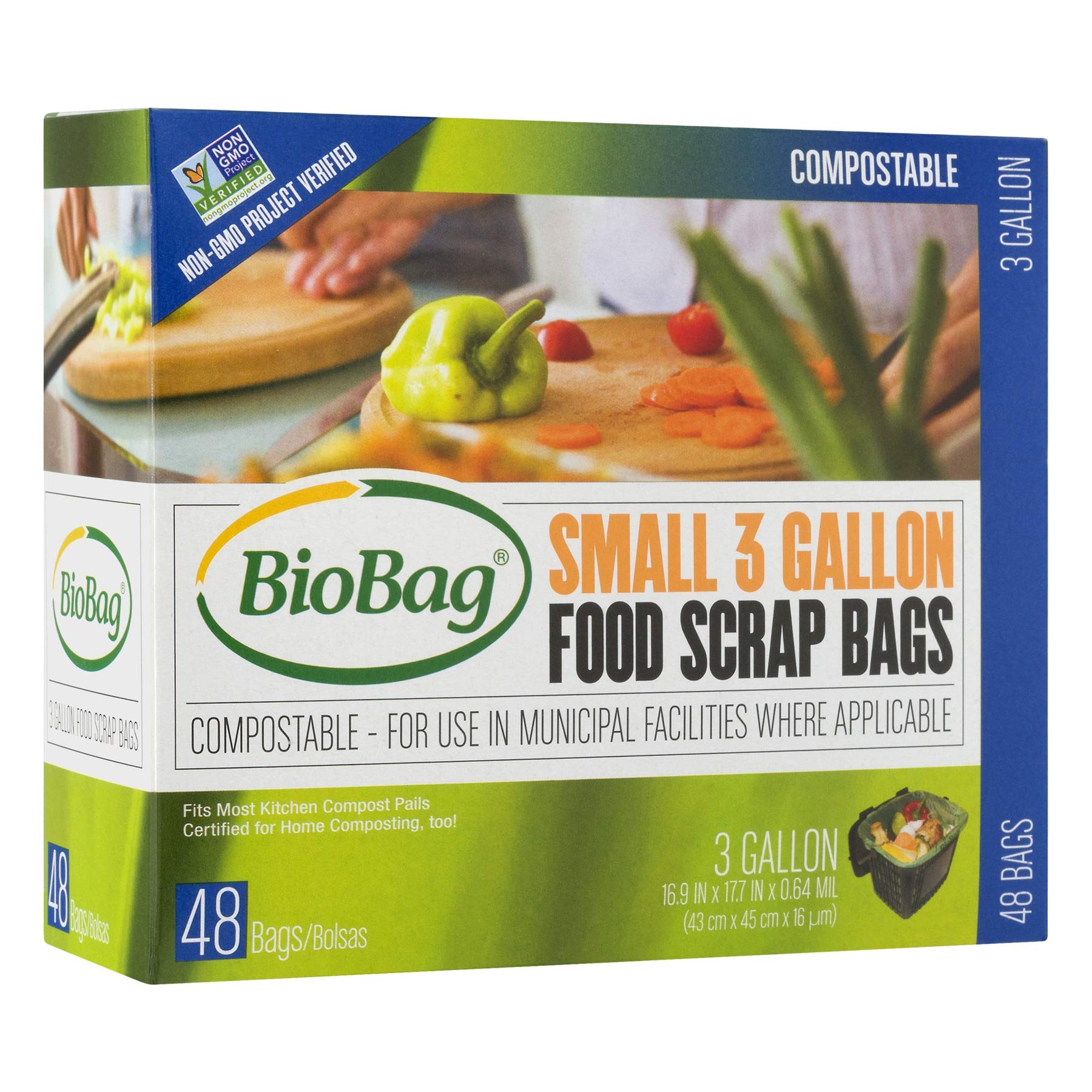 BioBag(USA), The Original Compostable Bag, 3 Gallon, 576 Total Count (12 Boxes of 48 Count), 100% Certified Compostable Kitchen Food Scrap Bags, Kitchen Compost Bin Compatible, Value Pack