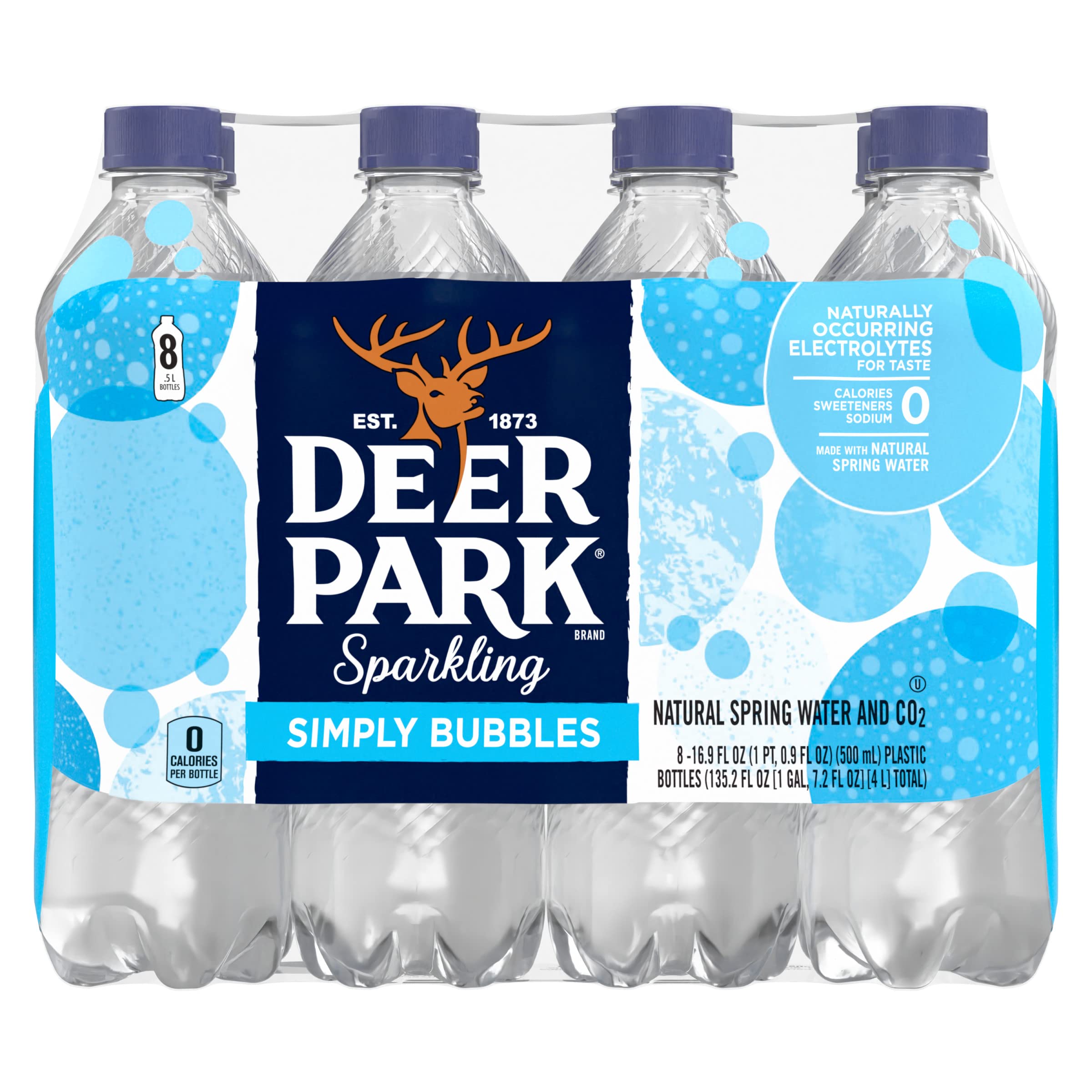 Deer Park Sparkling Water, Simply Bubbles, 16.9 Fl Oz Bottles (Pack of 8)