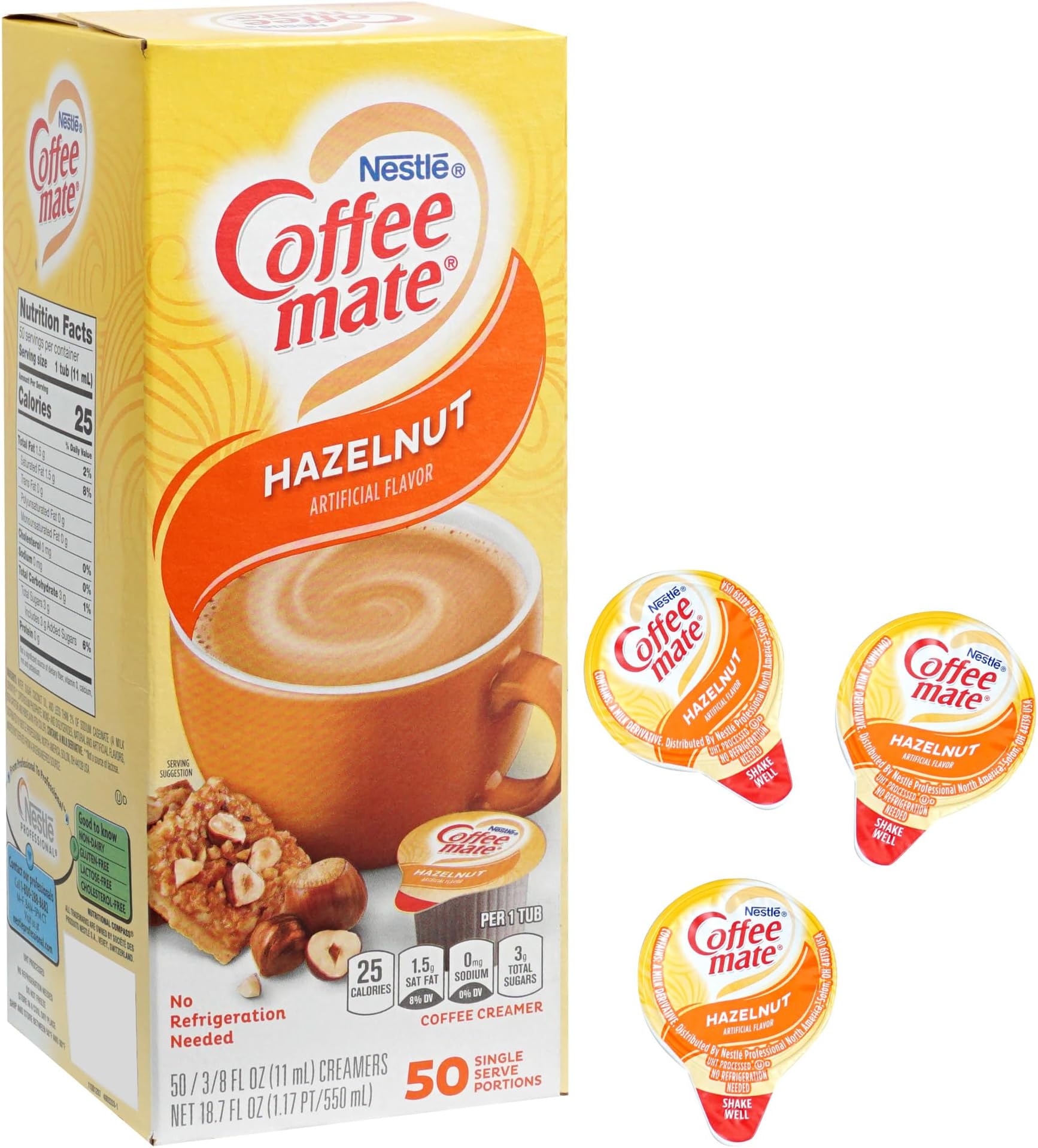 Hazelnut Liquid Coffee Creamer Singles, 50 Creamer Singles Serve Box (18.7 Fl Oz.), Coffee Creamer Packets