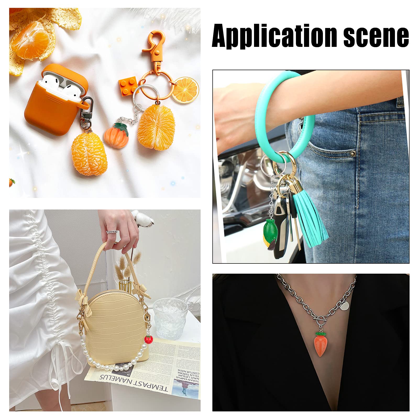 NBEADS 45 pz Verdure Portachiavi Fare Kit, Ciondoli in Resina Portachiavi in Resina Melanzana Mais Zucca Carota Pomodoro Forma Charms per Fare Gioielli Portachiavi Borsa Appesa Ornamento Decor