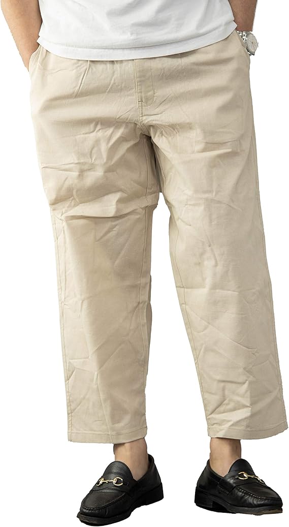 Amazon ナイラス Nylaus ワイドパンツ メンズ 綿麻 ストレッチ アンクル丈 ワイドテーパード 無地 黒 紺 リネンパンツ 麻パンツ ワイドテーパードパンツ アンクルパンツ イージーパンツ ストレッチパンツ カジュアル キレイ目 お洒落 ベージュ L ロングパンツ 通販