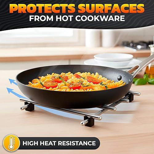 Miniatura 6 de Juego de 2 salvamanteles de metal para platos calientes, juego de salvamanteles de acero inoxidable, 7 x 7 pulgadas, resistente al calor y al óxido,