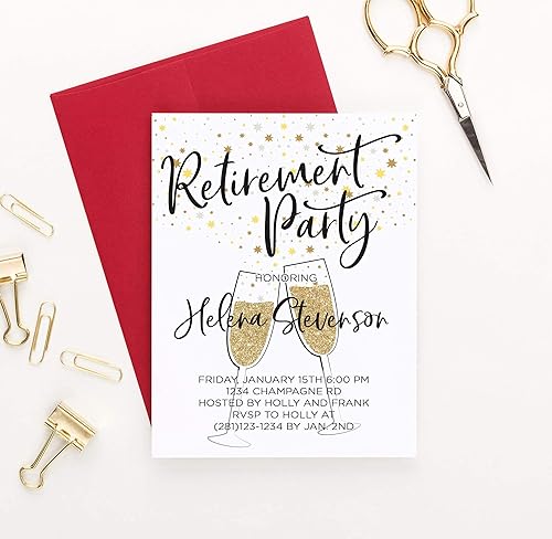 Miniatura 3 de Modern Retirement Party Invitation, Gold Glitter Retirement Party Invites, Your choice of Quantity and Envelope Color