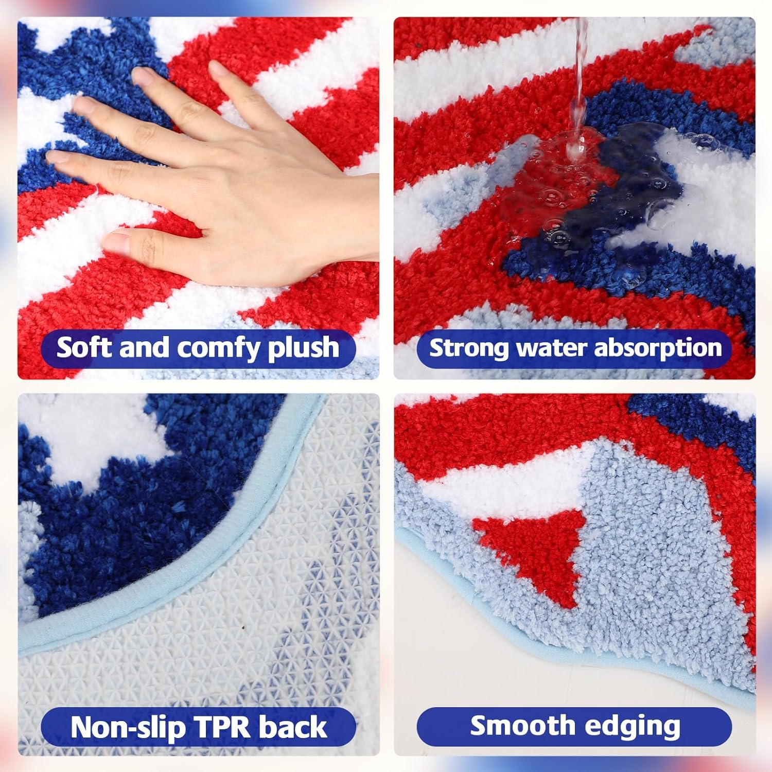 4th of July Bath Mat Patriotic Rug Stars Tufted Rug Non-Slip Floor Mat for Bathroom Rug Soft Absorbent Bathroom Rug Floor Bathroom Decor Independence Day Bath Rug 31.5''x 20.3''