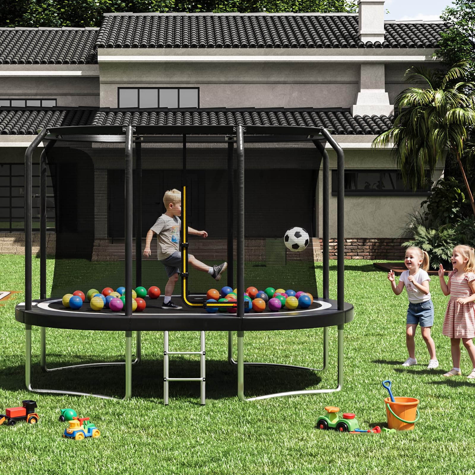 Devoko Outdoor Trampolin - Large Oval, 3 in 1 Familientrampolin Mit Sicherheitsnetz, Robuster Metallrahmen, Geeignet für Kinder und Erwachsene
