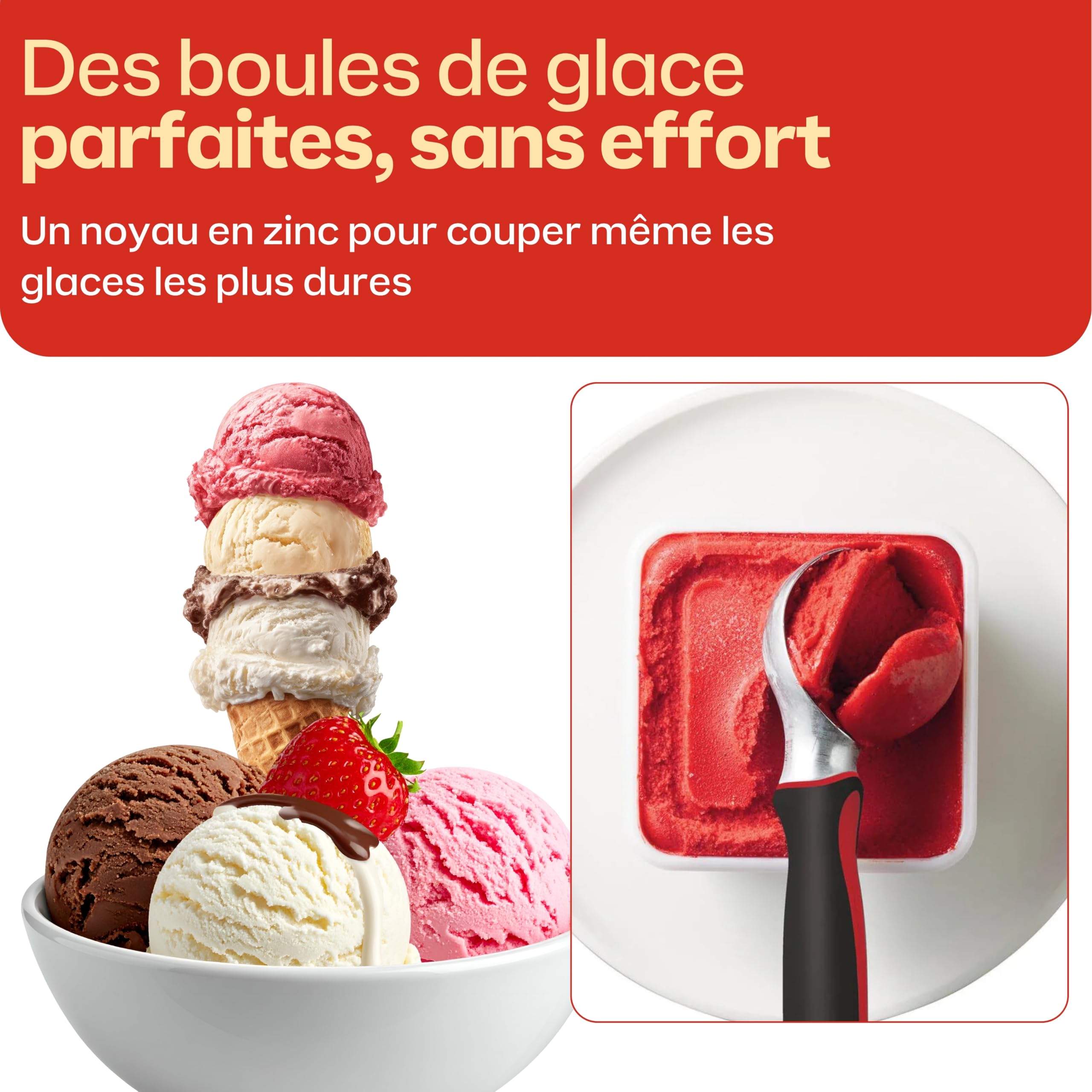 Tupperware Cuiller à Glace Boules Parfaites - Servir Sorbets Gelatos Desserts Glacés - Acier Inoxydable Revêtement Anti-Rouille - 20 cm - Cuisine Pratique Qualité Professionnelle Lavage Main