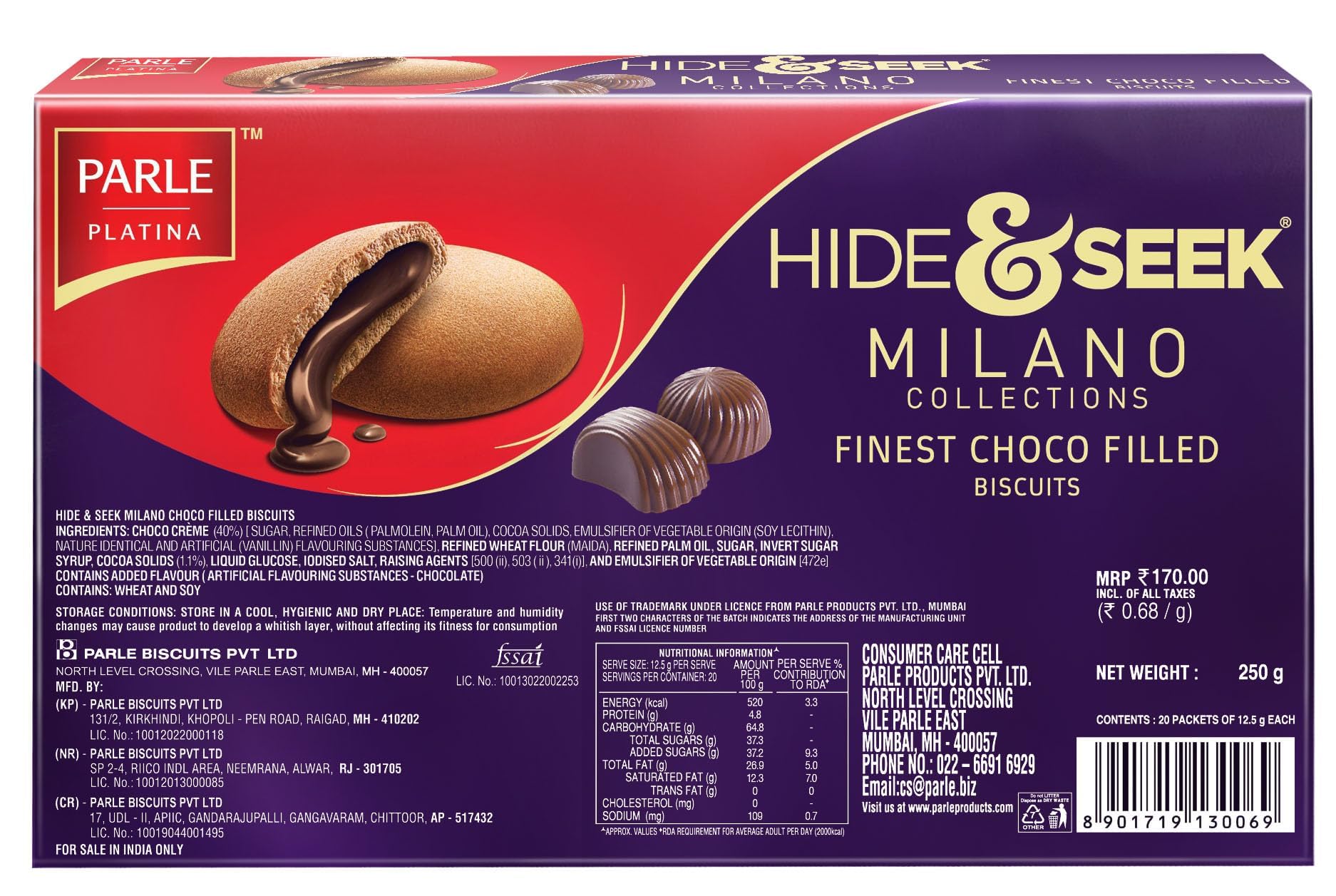 Parle Platina Parle Hide & Seek Milano Center Filled Regular Chocolate 250 G/200 G (Weight May Vary) 3