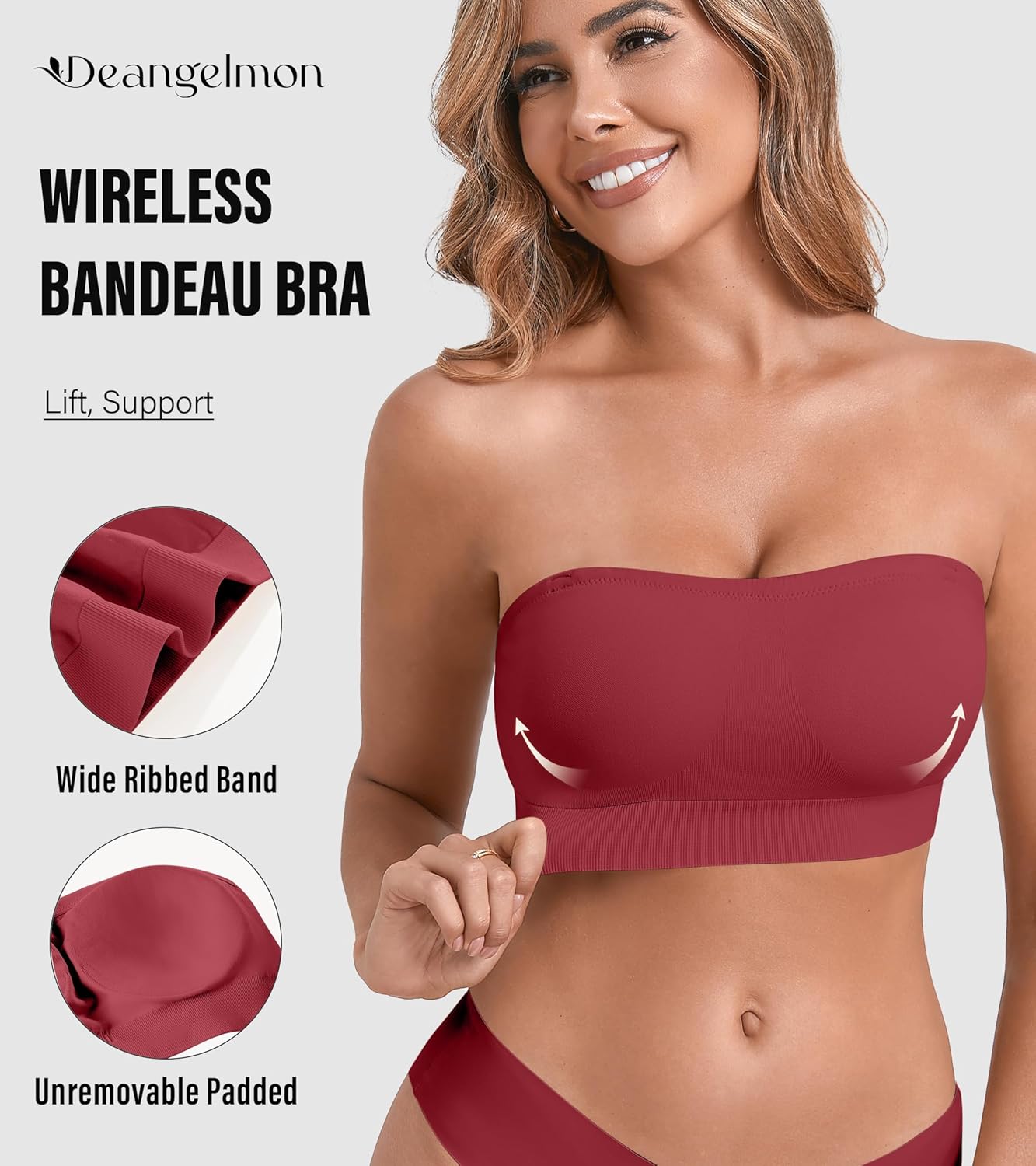 DEANGELMON Strapless Bras for Women Wireless Push Up Non-Slip Bandeau Bra Seamless Clear Straps TubeTop Padded Bralette - Image 2