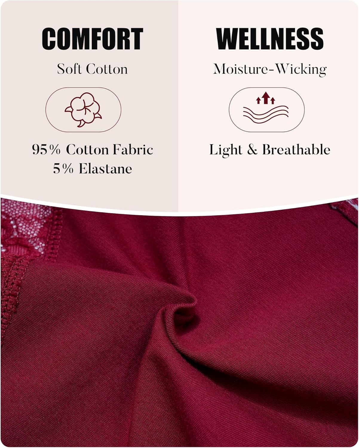 LEVAO Cotton Lace Underwear for Women Cheeky Bikini Soft Hipster Panties 5 Pack S-XXL - Image 5