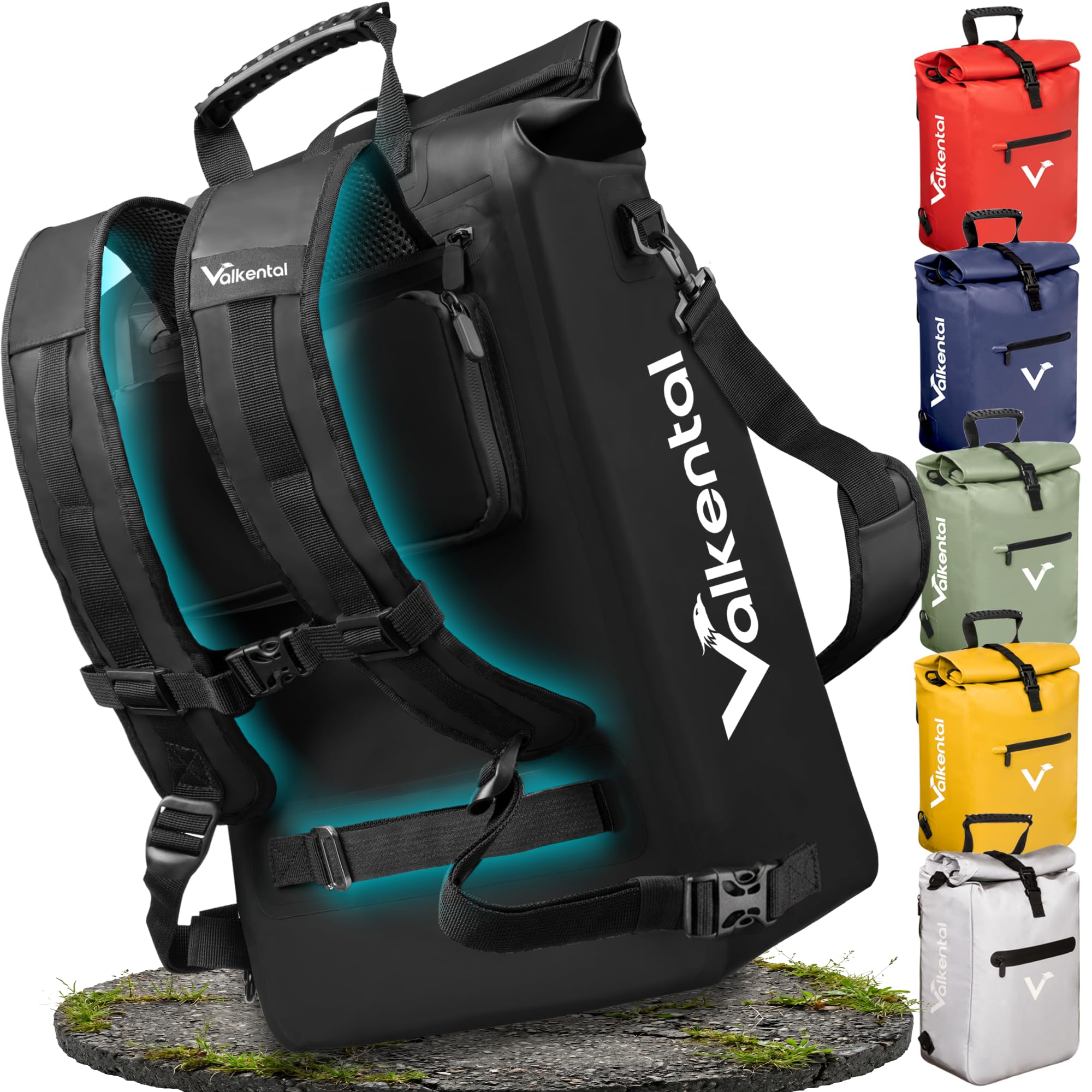 Valkental® 3in1 Fahrradtasche [Bis 25L] - Das Original - Geeignet als Gepäckträgertasche, Rucksack und Umhängetasche - 100% Wasserdicht & Reflektierend - Sichere Befestigung [Abschließbar] Laptopfach | 3in1: Gepäckträgertasche, Rucksack & Umhängetasche, bis 25L Volumen, 100% wasserdicht, abschließbar, mit Laptopfach