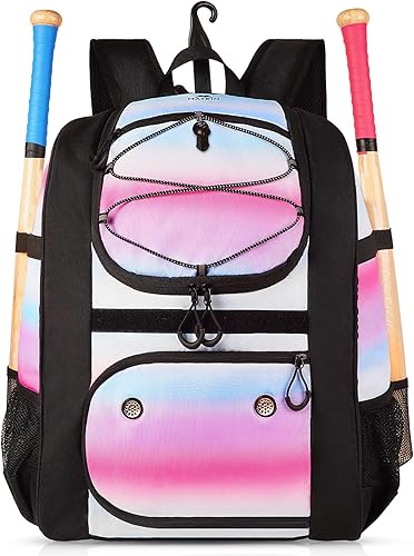 MATEIN - Bolsa de sóftbol, mochila de béisbol ligera con compartimento para zapatos, gancho para valla para bate y equipo de TBall Bate, regalos de