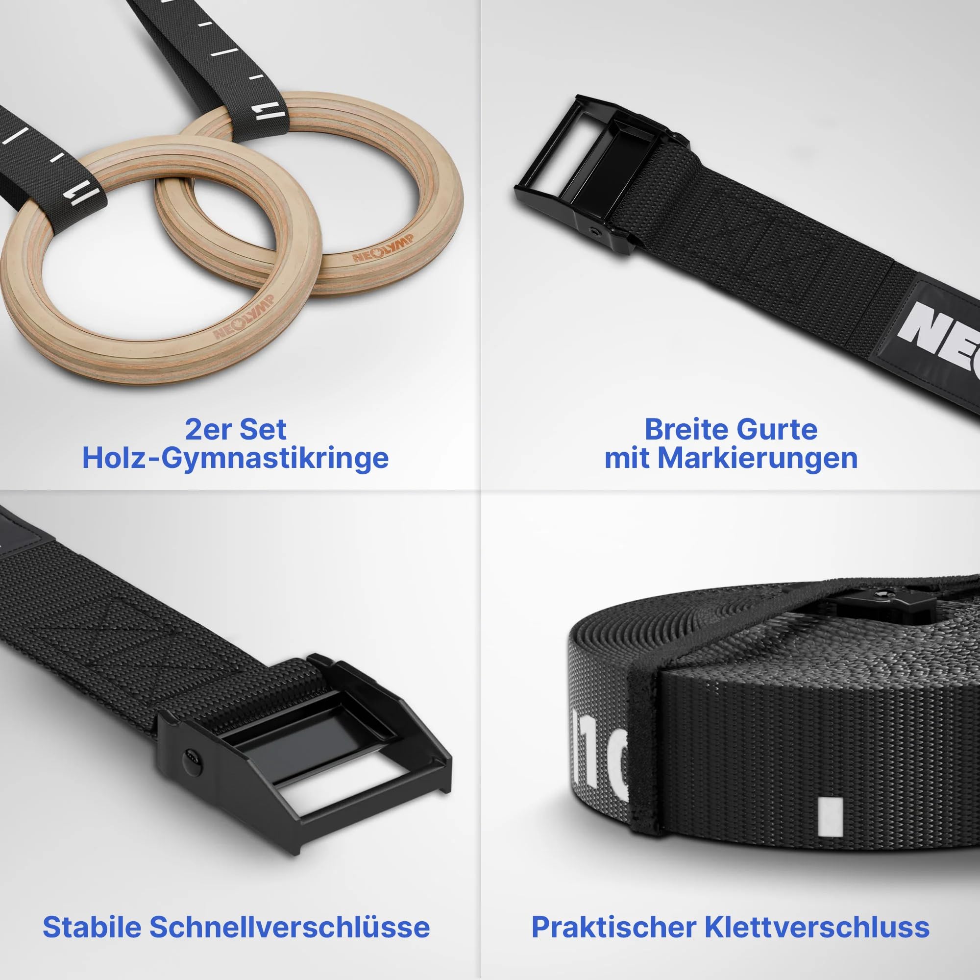 NEOLYMP Calisthenics Set – Komplettset mit Klimmzugstange Türrahmen, Turnringen, Liegestützgriffen, Dip Barren & Resistance Bands – Profi Calisthenics Equipment für Zuhause – Home Gym