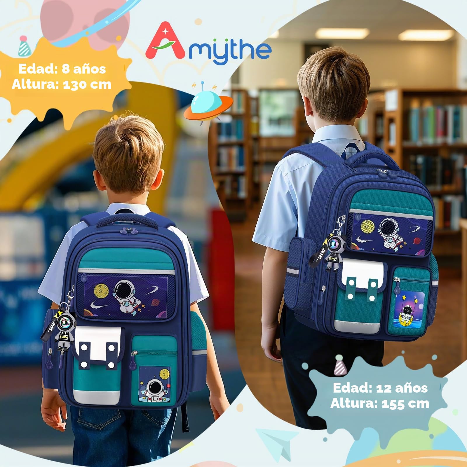 Amythe Mochila Escolar Niño Ligera con Franjas Reflectantes, Verde