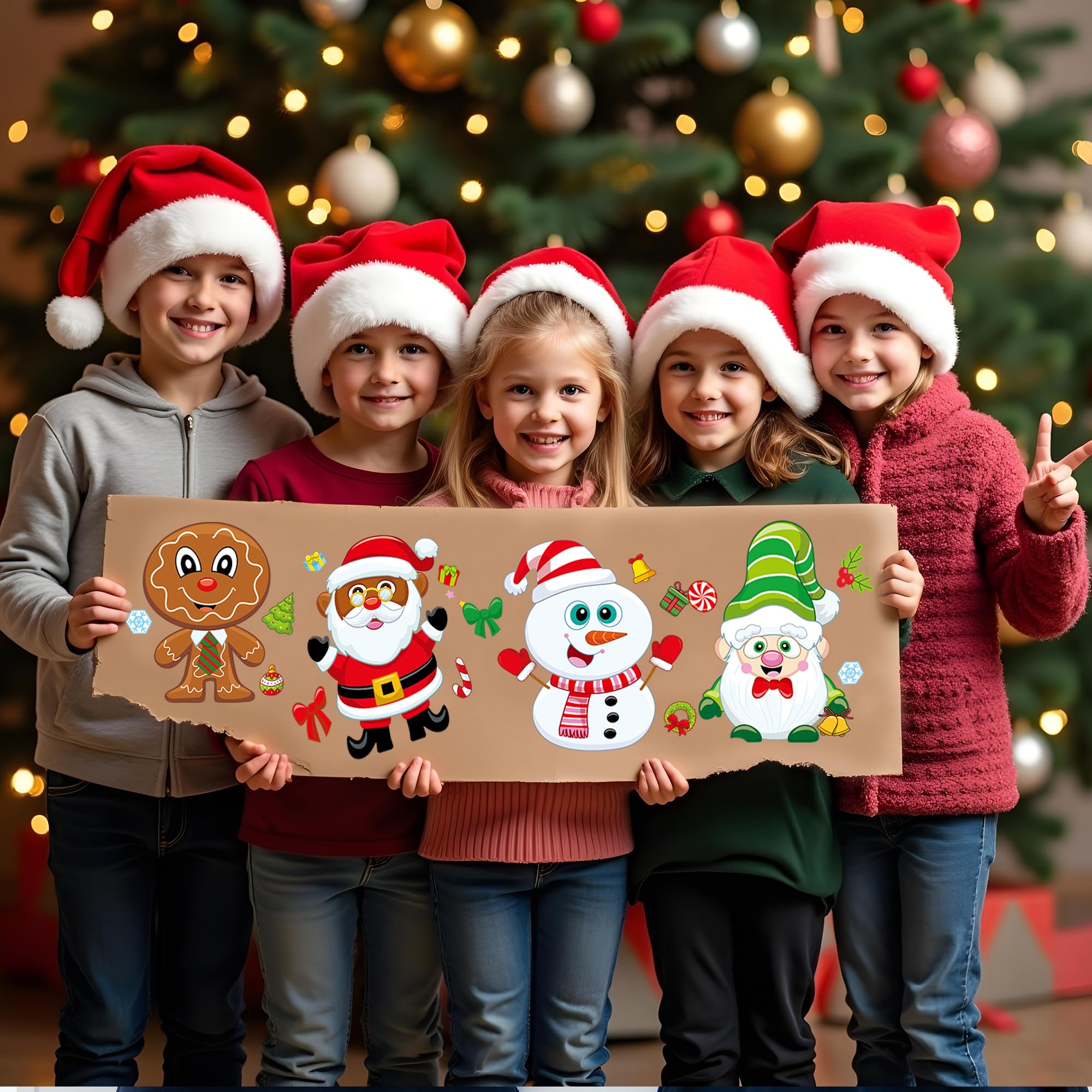 24 Sheets Christmas DIY Sticker Set - Make Your Own Gnome, Gingerbread, Snowman Faces