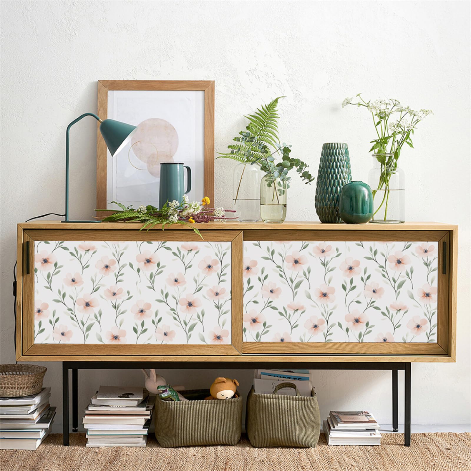 Adhesivos para azulejos, Pegatinas de pared autoadhesivas vinilo con diseño flores rosas, resistentes al agua y aceite, for decoración del hogar(45x200cm)