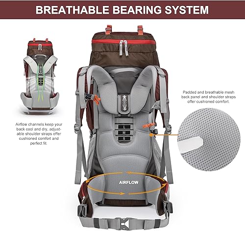 Miniatura 5 de MOUNTAINTOP Mochila de marco interno de 70L para camping, mochilero, mochila de senderismo para hombres y mujeres con cubierta de lluvia