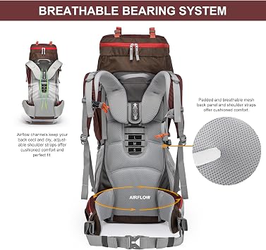 MOUNTAINTOP 70L Internal Frame Backpack Camping Backpacking Hiking Backpack for Men Women with Rain Cover