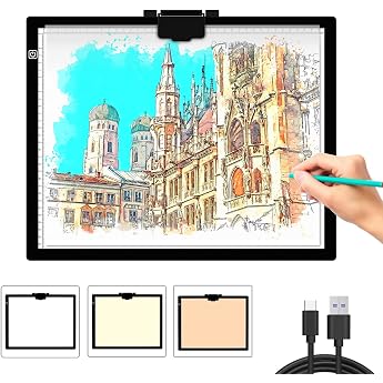 A3 Light Box for Drawing Portable Adjustable Brightness LED Light Pad Tracing Light Board with Type C Cable for Artist Drawing Diamond Painting Stencilling Sketching Animation X-Ray
