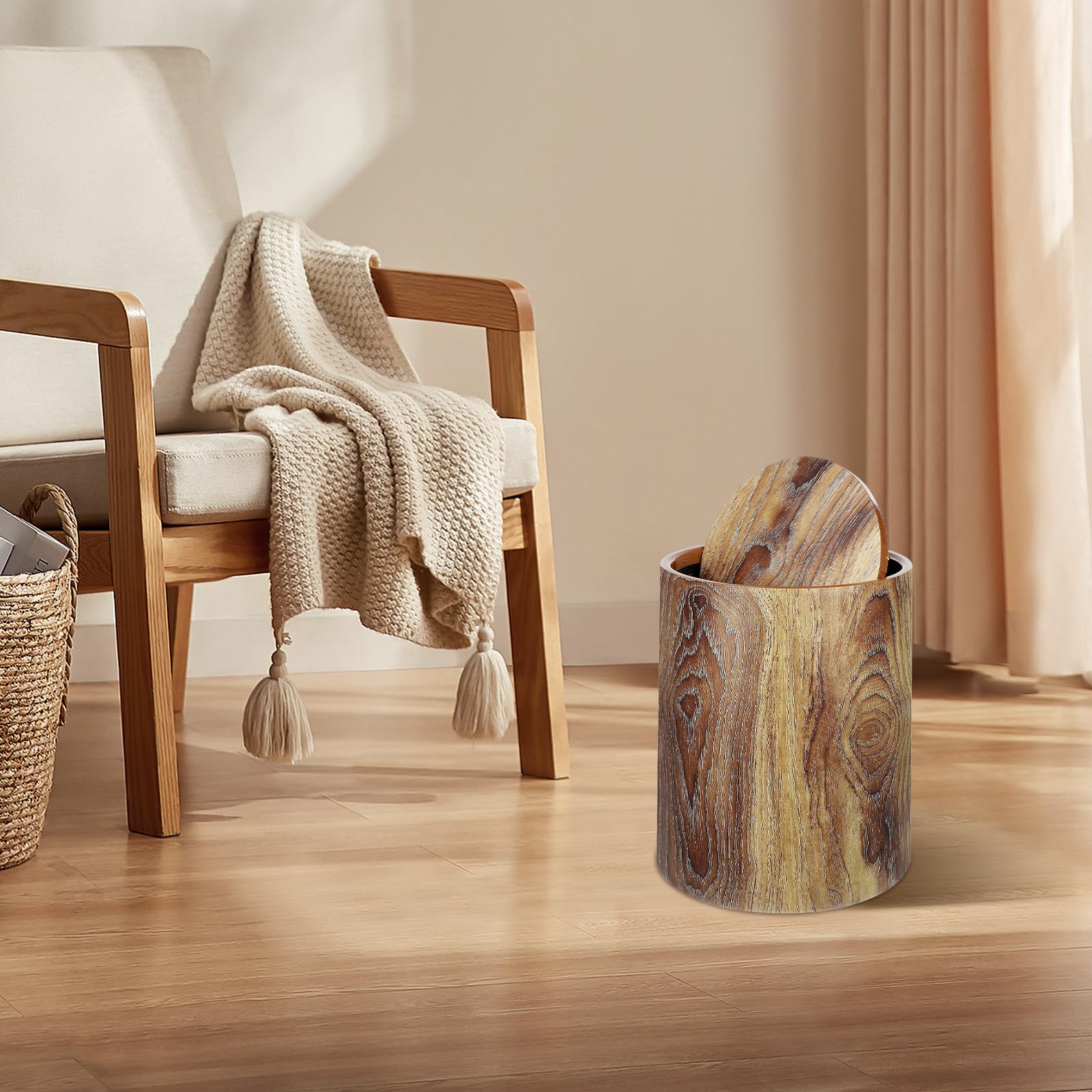 Alipis Mülleimer Pp Material 12l in Holzoptik mit Schwingdeckel Runder Leicht zu Reinigen Vielseitig Einsetzbar und Dekorativ für Büro und Wohnzimmer