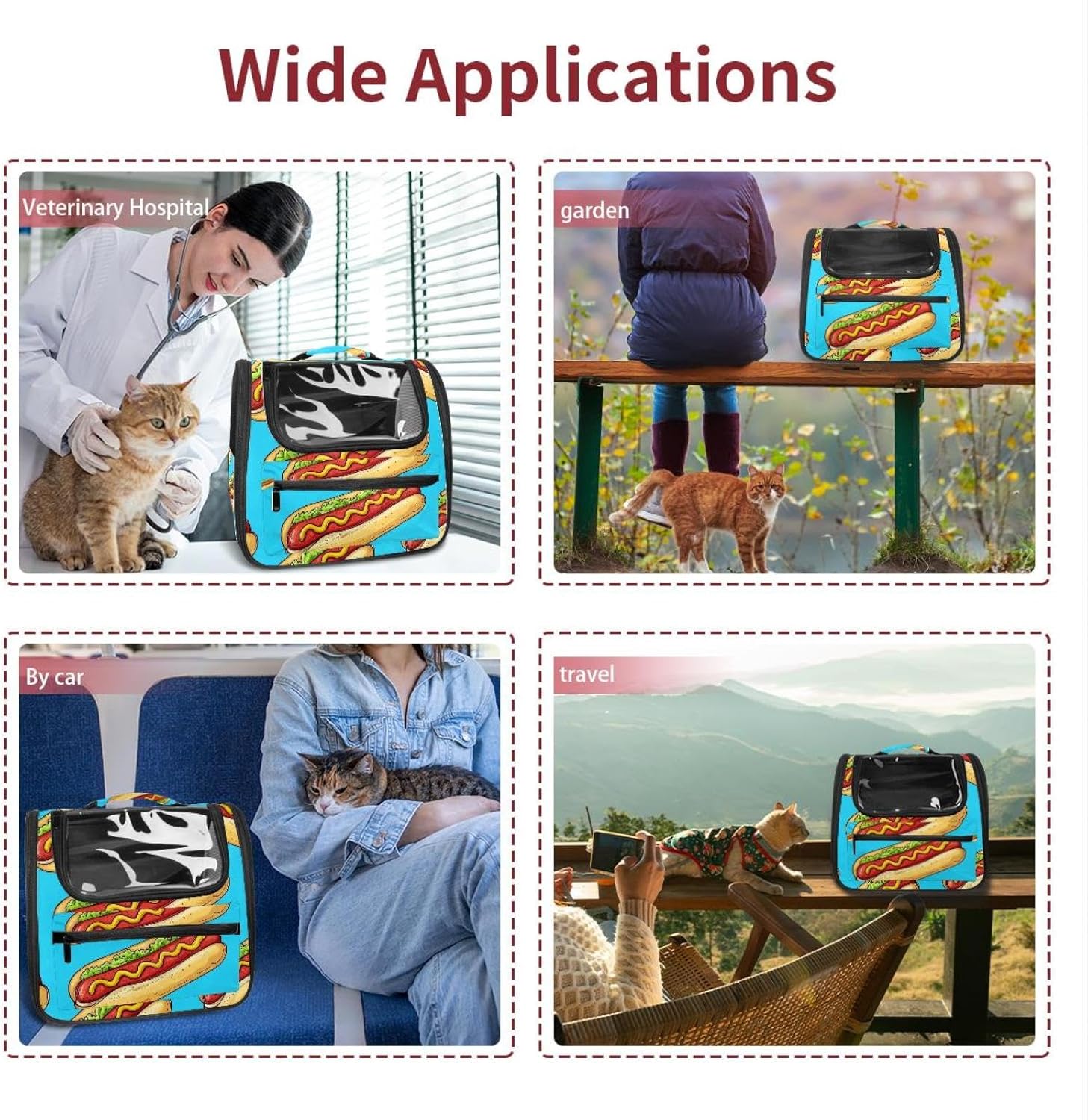 hot Dog Pet Carrier Airline Approved Soft Sided Portable Cozy Travel Pet Bag, Car Seat Safe Carrier for Cats and Dogs